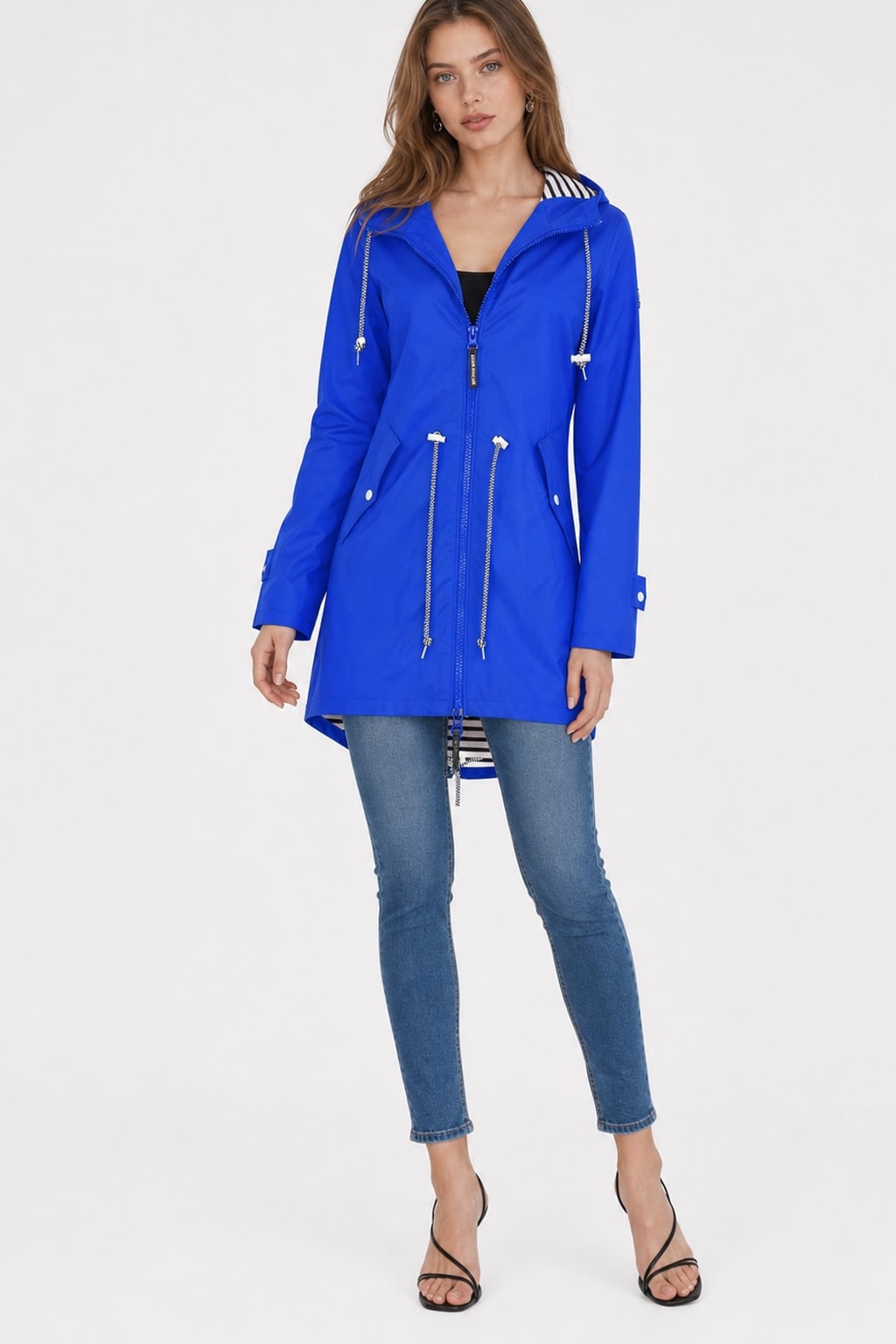 Cozy Water Repellent Hooded Rain Jacket with Drawstring Waist - 3
