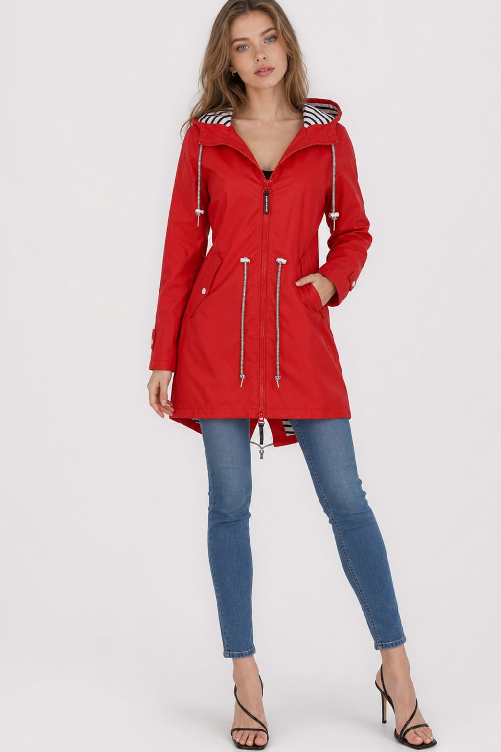 Cozy Water Repellent Hooded Rain Jacket with Drawstring Waist - 5