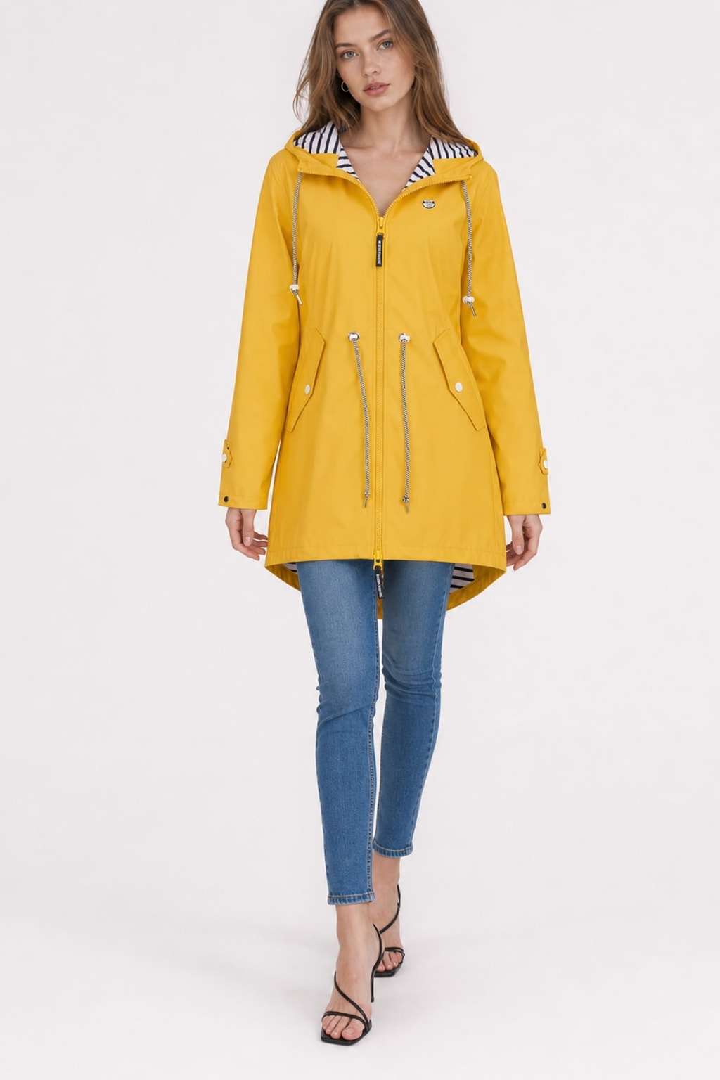 Cozy Water Repellent Hooded Rain Jacket with Drawstring Waist - 6