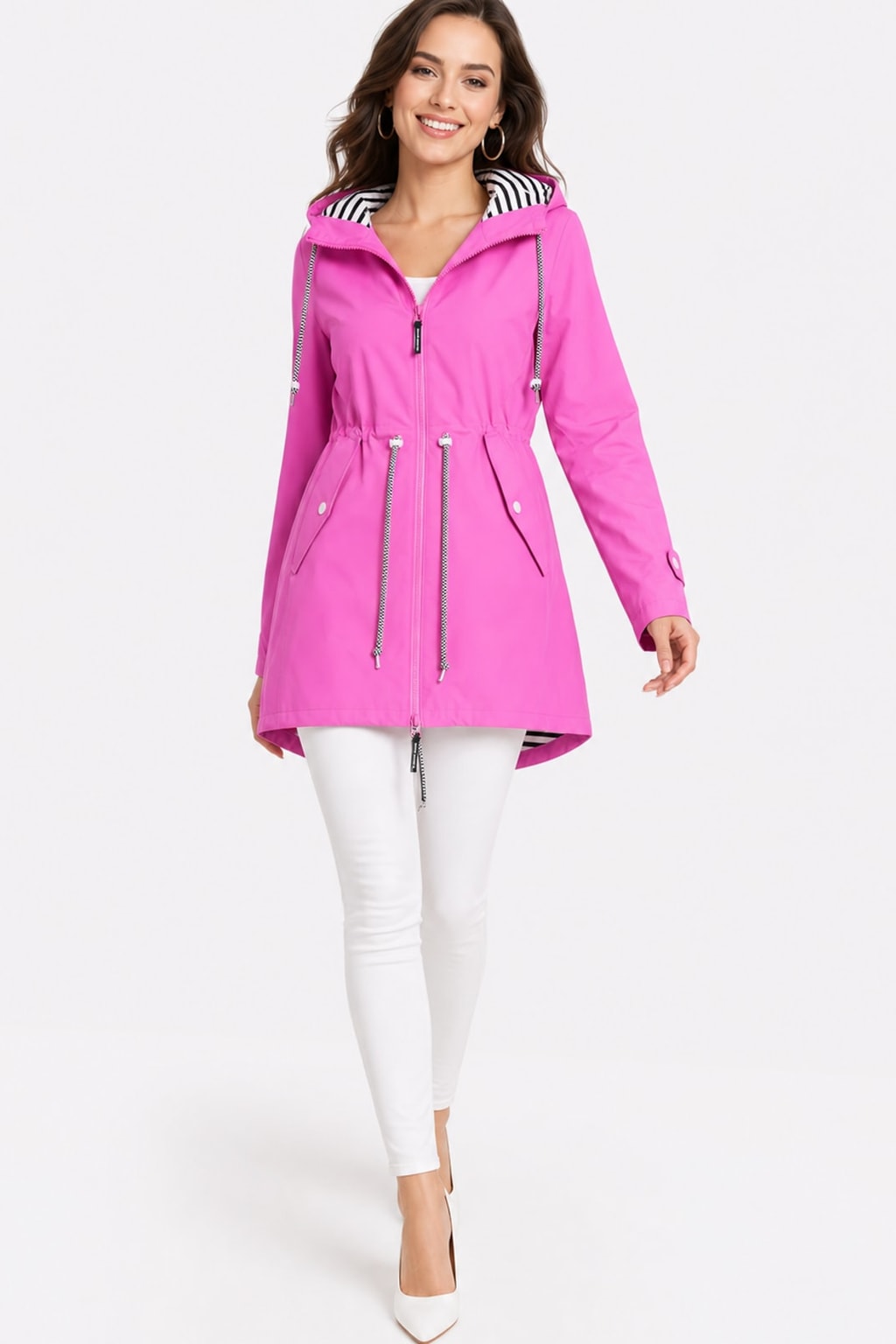 Cozy Water Repellent Hooded Rain Jacket with Drawstring Waist - 4