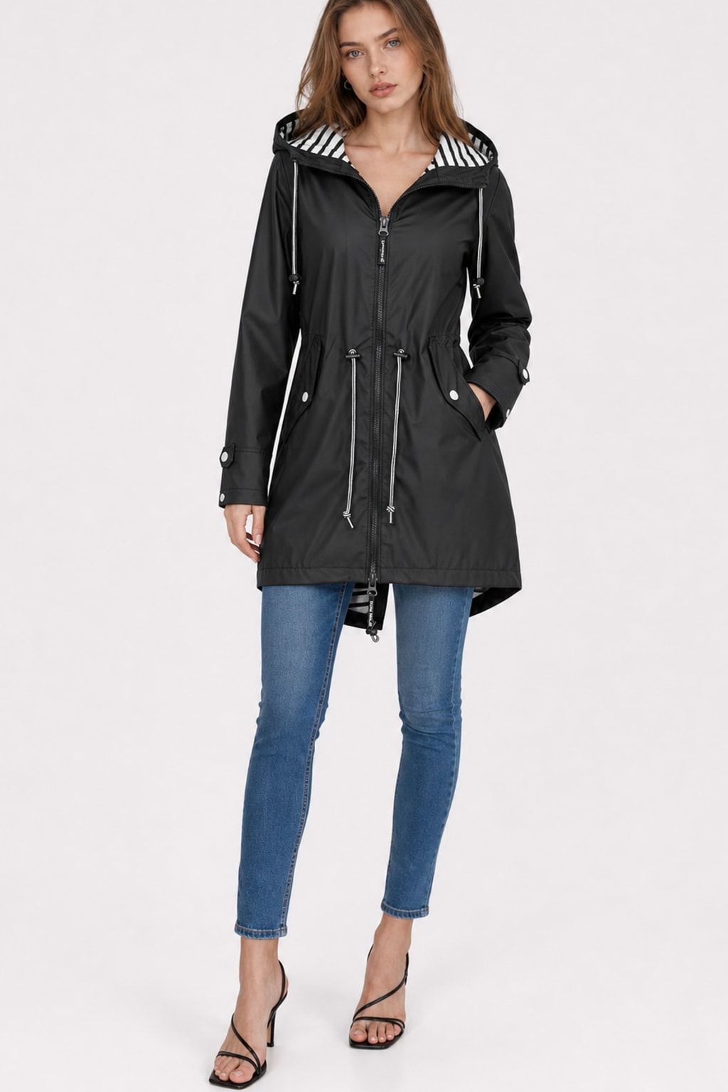 Cozy Water Repellent Hooded Rain Jacket with Drawstring Waist - 7