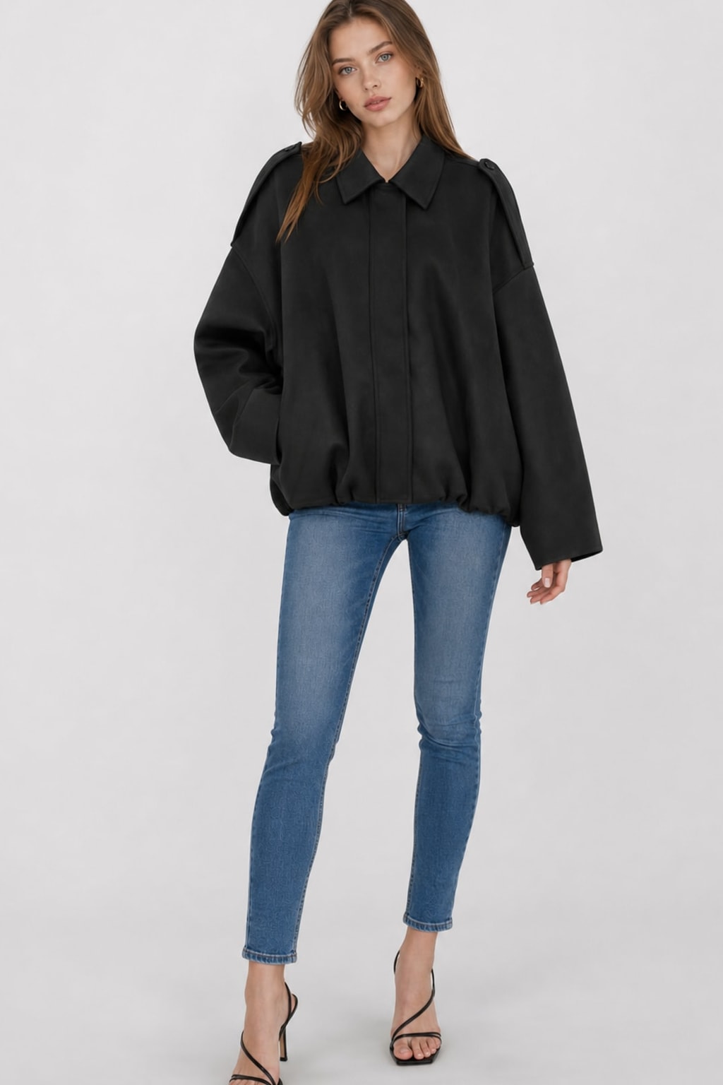 Cozy Faux Suede Oversized Jacket With Pockets - 4
