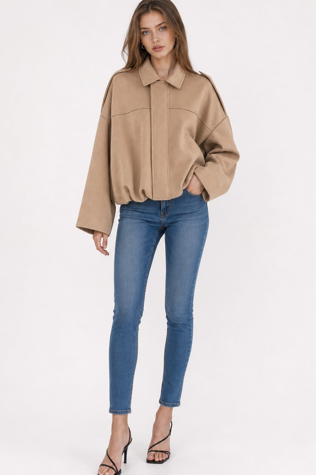 Cozy Faux Suede Oversized Jacket With Pockets - 3