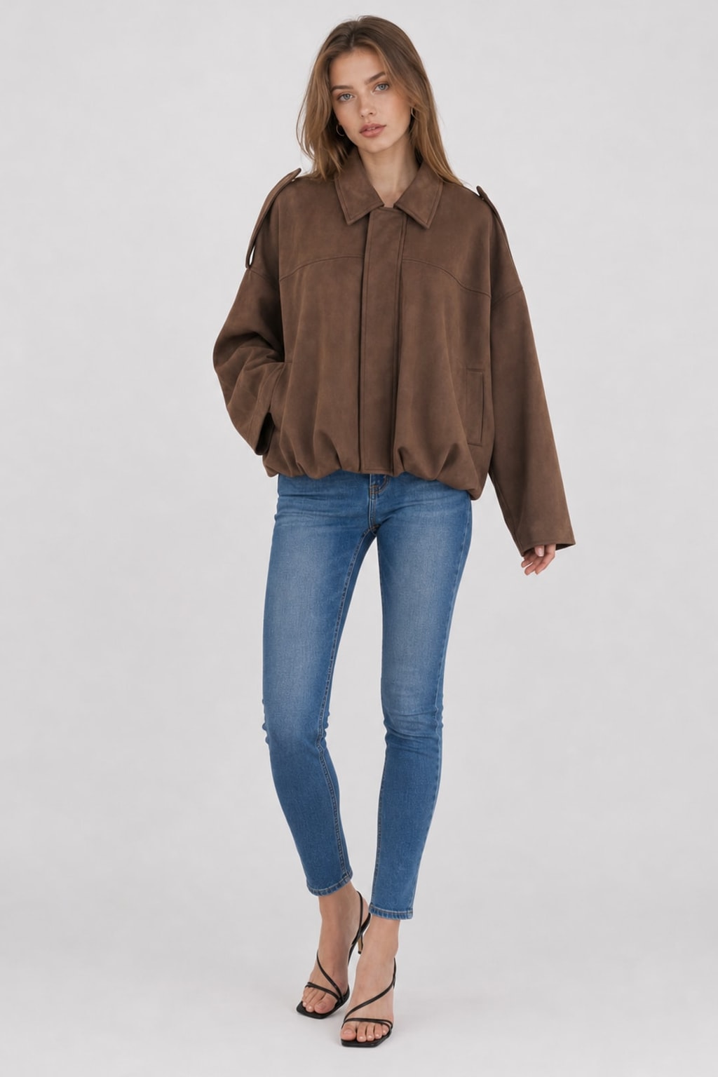 Cozy Faux Suede Oversized Jacket With Pockets - 8