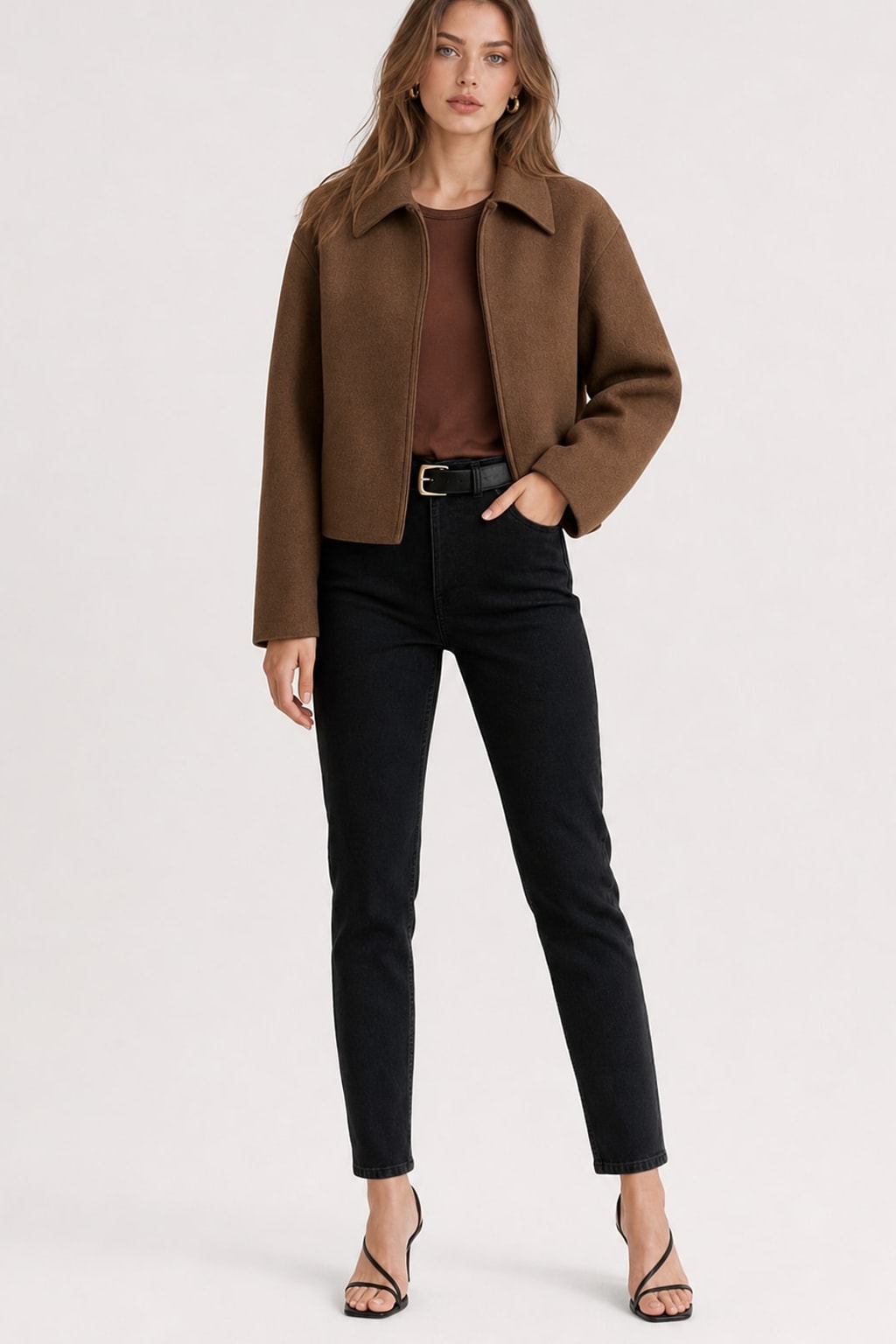 Cozy Wool Blend Cropped Jacket With Wide Collar - 3