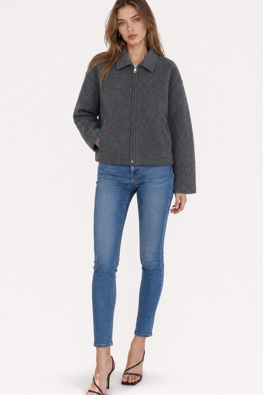 Cozy Wool Blend Cropped Jacket With Wide Collar - 2