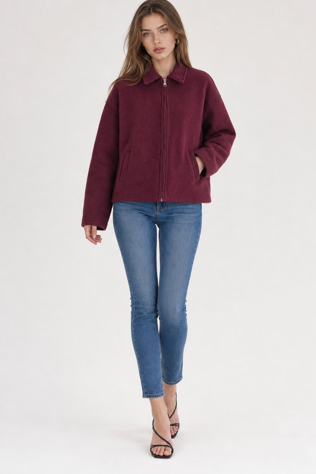 Cozy Wool Blend Cropped Jacket With Wide Collar - 4