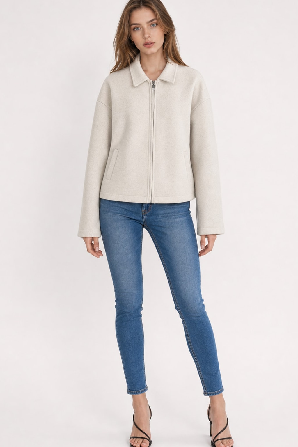 Cozy Wool Blend Cropped Jacket With Wide Collar - 6
