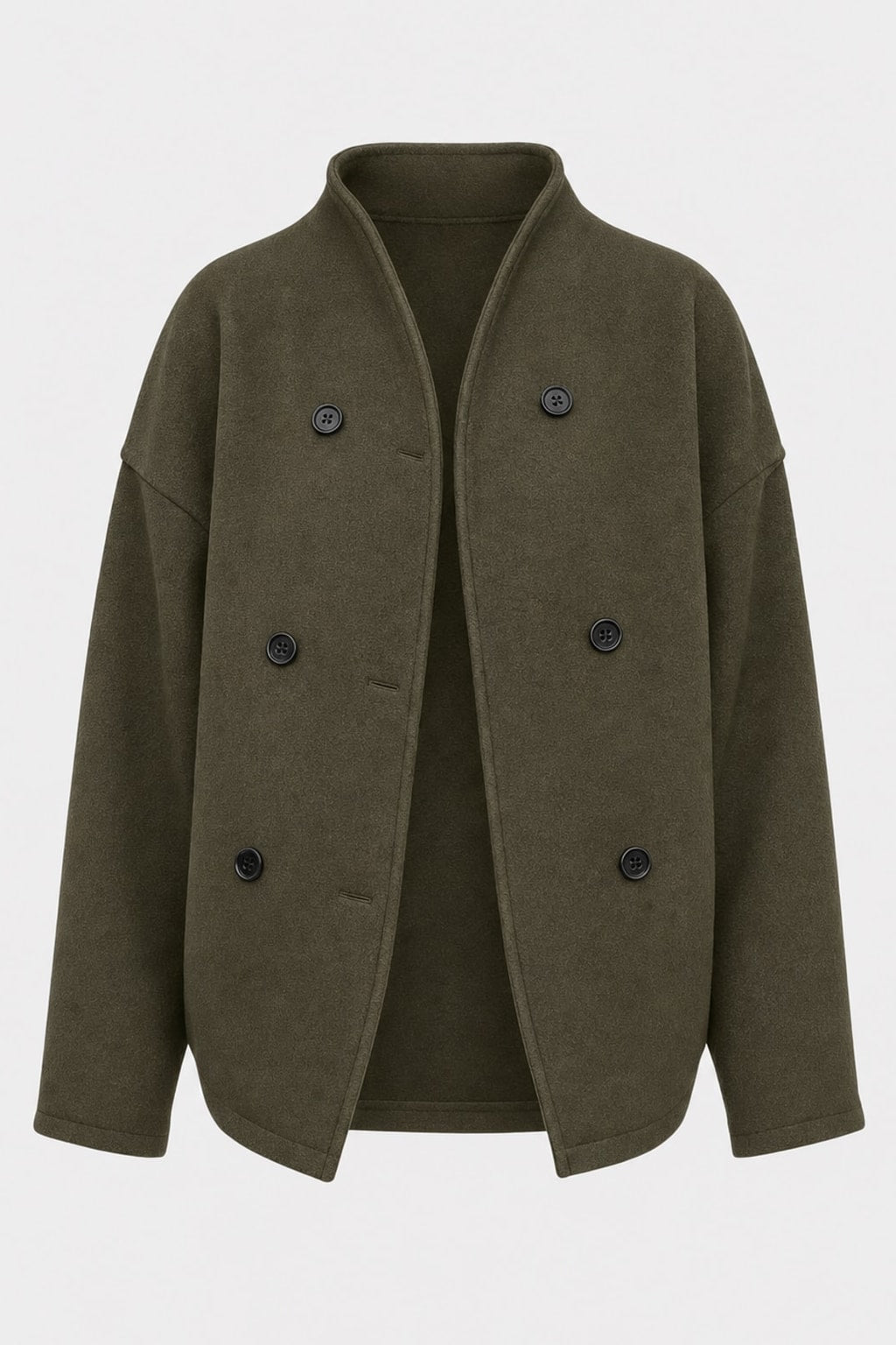 Cozy Dark Green Fleece Pea Coat With Stand Collar - 1