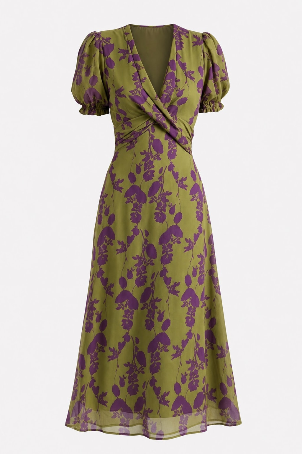 Elegant Lightweight Floral Wrap Midi Dress - 1