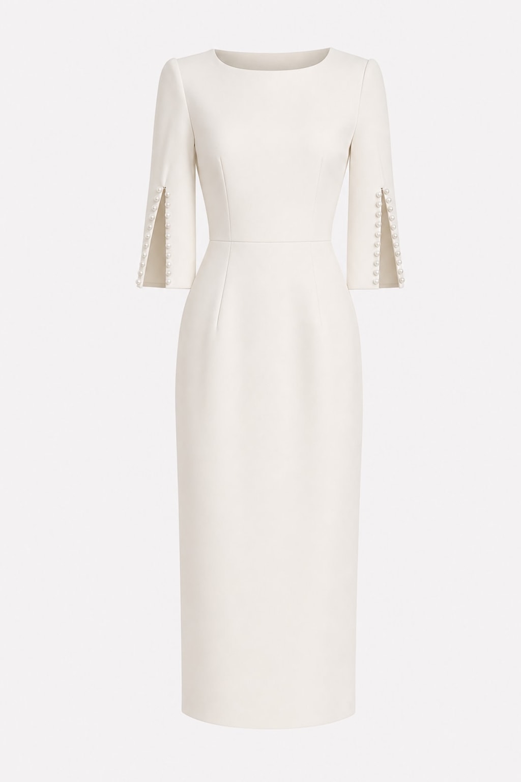 Elegant Polyester Beaded Round Neck Midi Dress - 1
