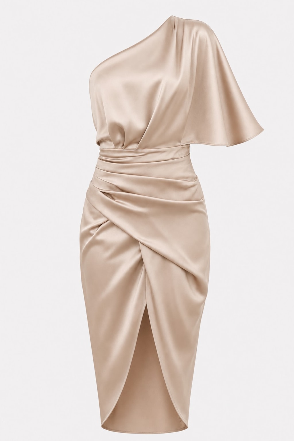 Elegant Satin One-Shoulder Drape Midi Dress - 1
