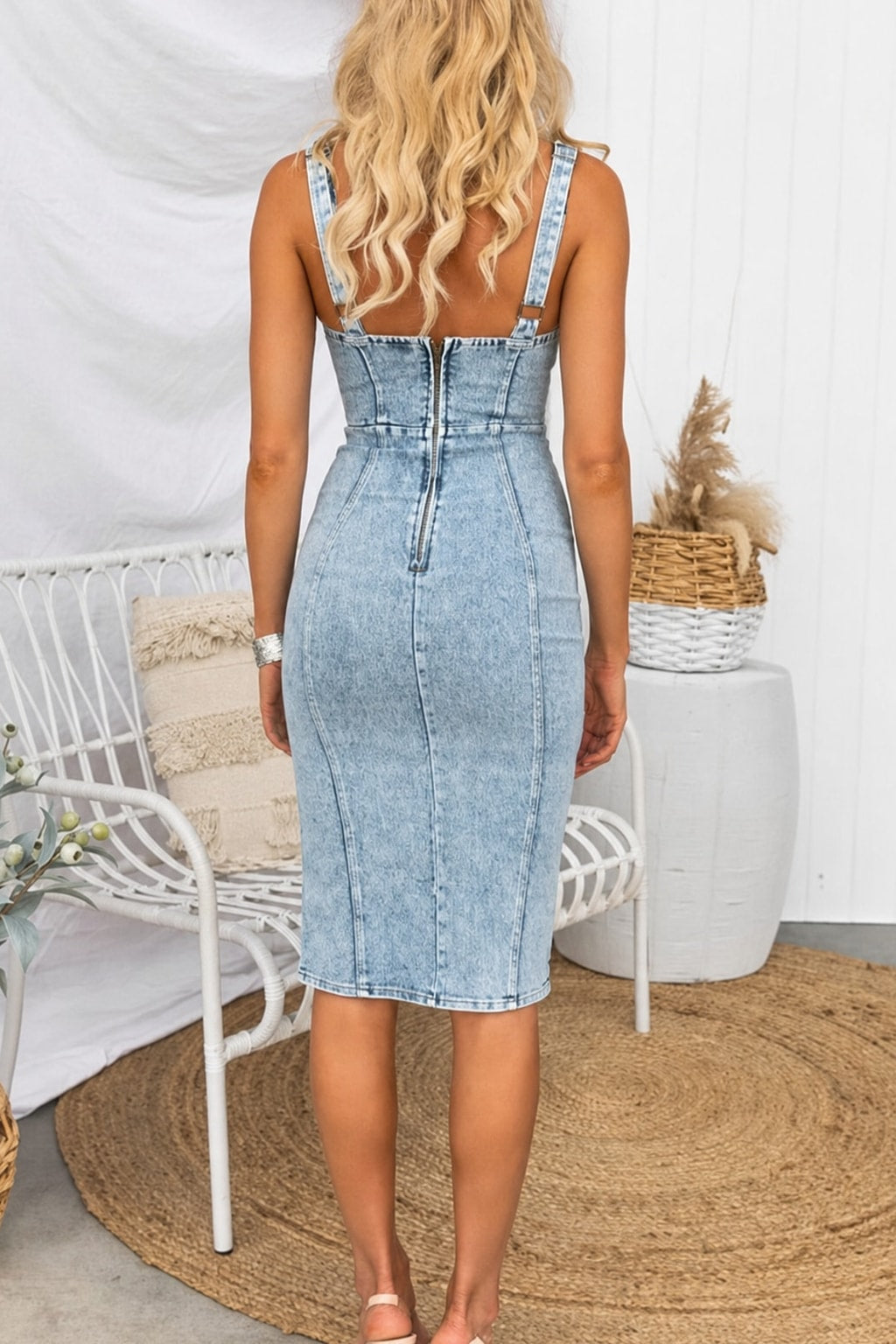 Chic Denim Midi Dress With Adjustable Straps - 4
