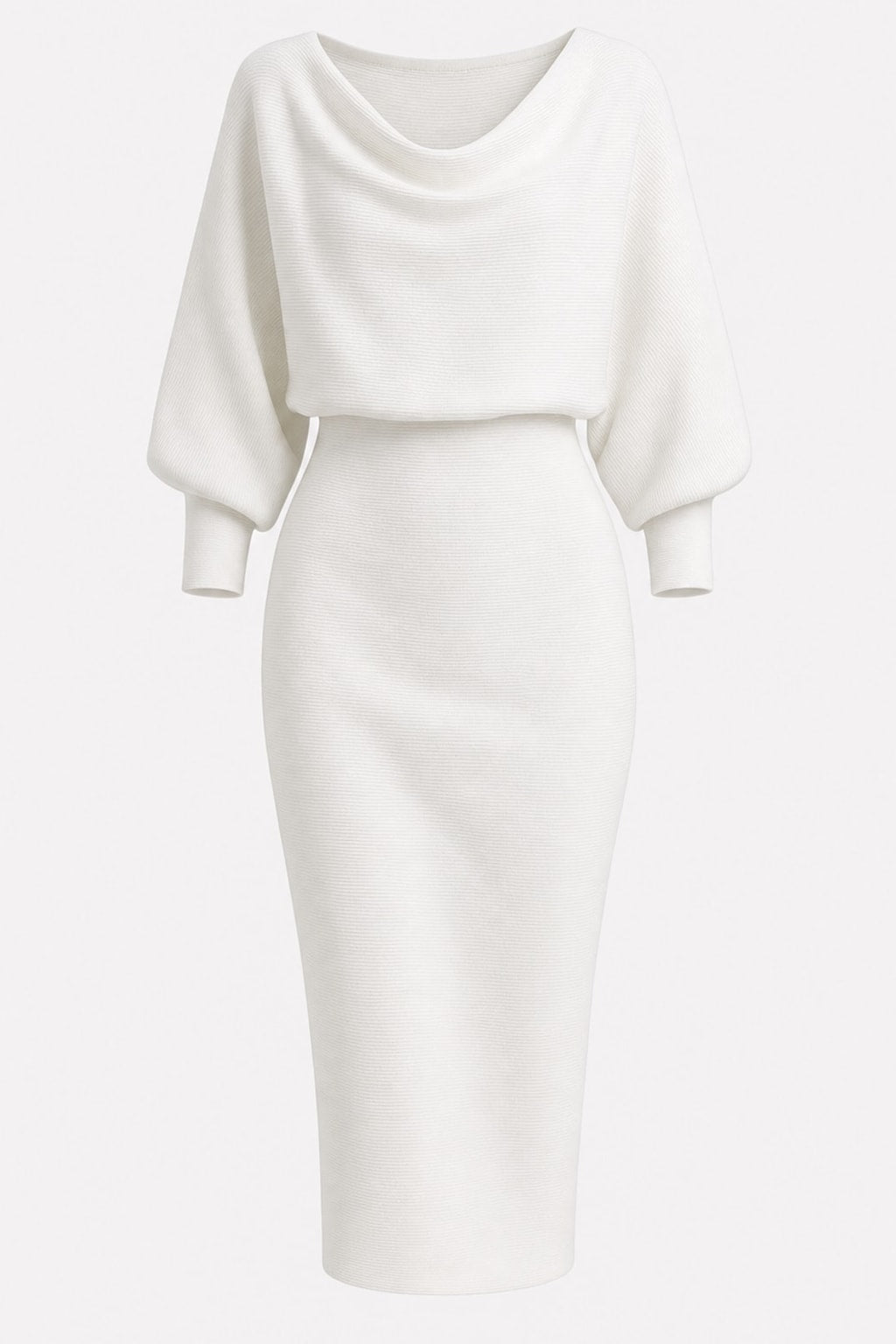 Elegant Polyester Batwing Sleeve Fitted Midi Dress - 1