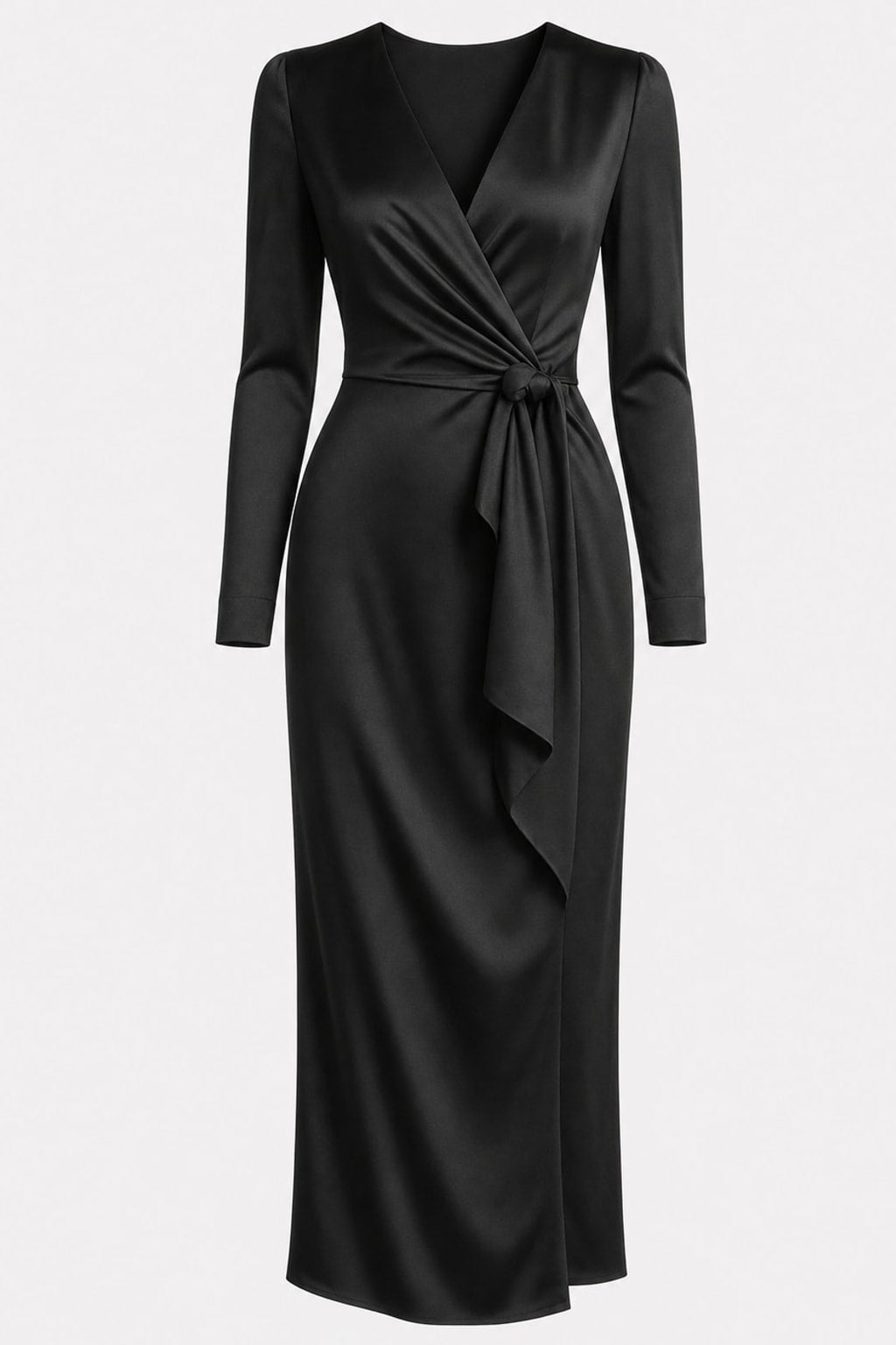 Elegant Satin V-Neck Tie-Waist Midi Dress - 1