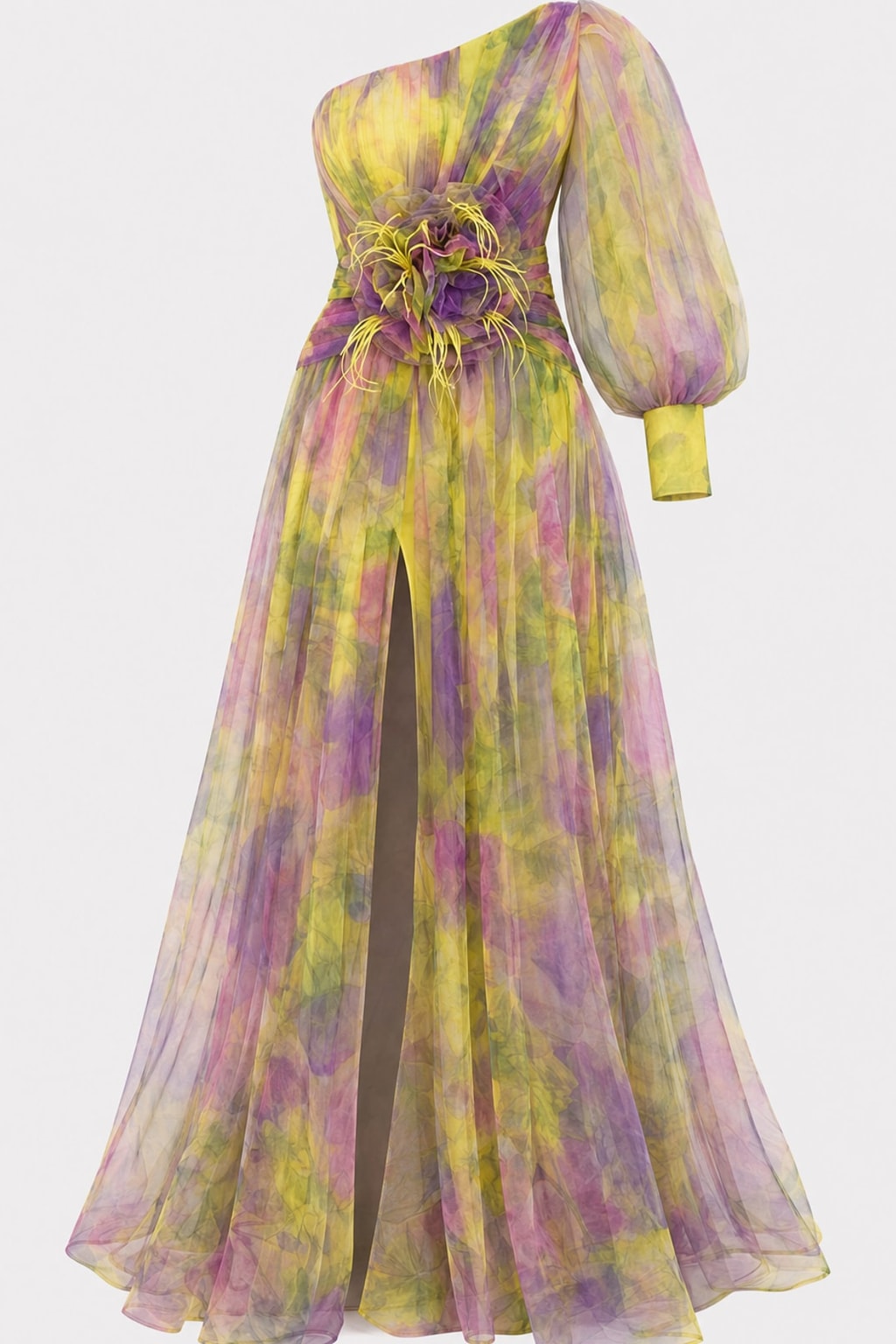 Effortless Tulle One-Shoulder Pleated Maxi Dress - 1