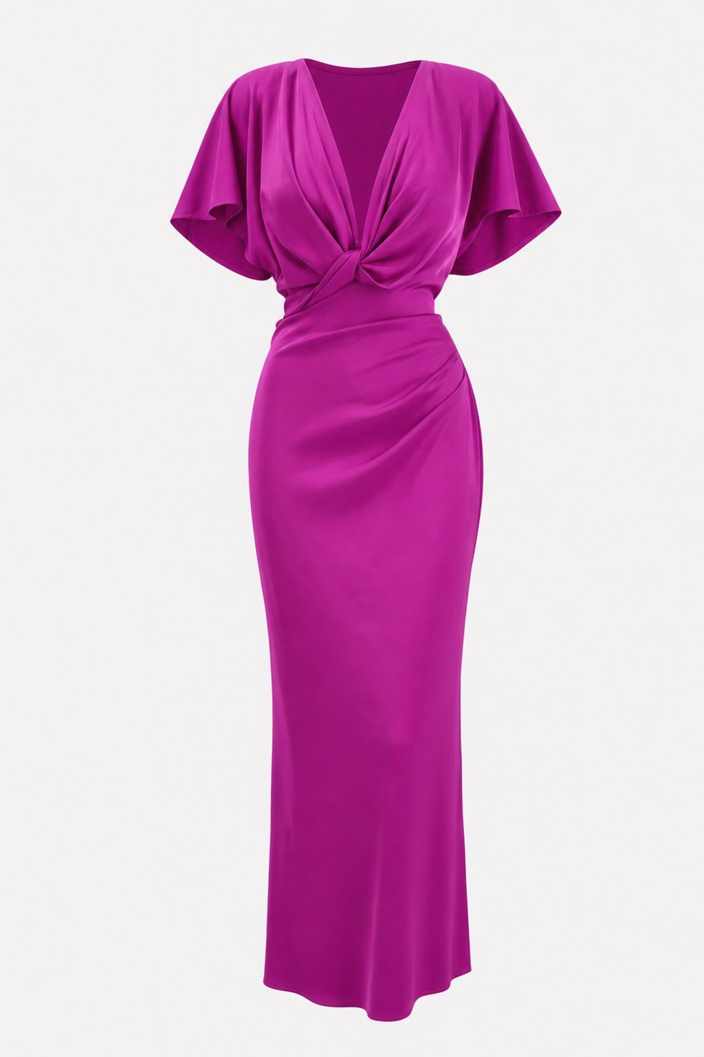 Elegant Satin V-Neck Maxi Dress With Cross Knot Waist - 1