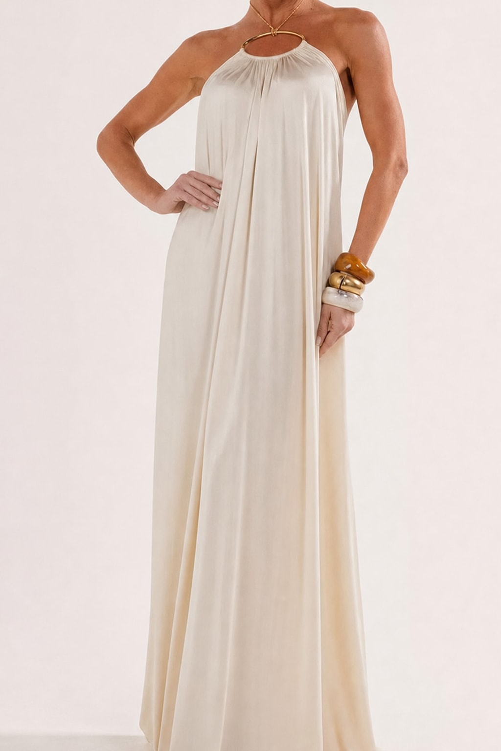 Effortless Polyester Halter Maxi Dress With Metal Chain Neckline - 7