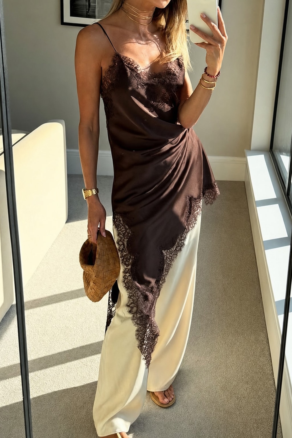 Satin Slip Mini Dress with Asymmetrical Hem - 2