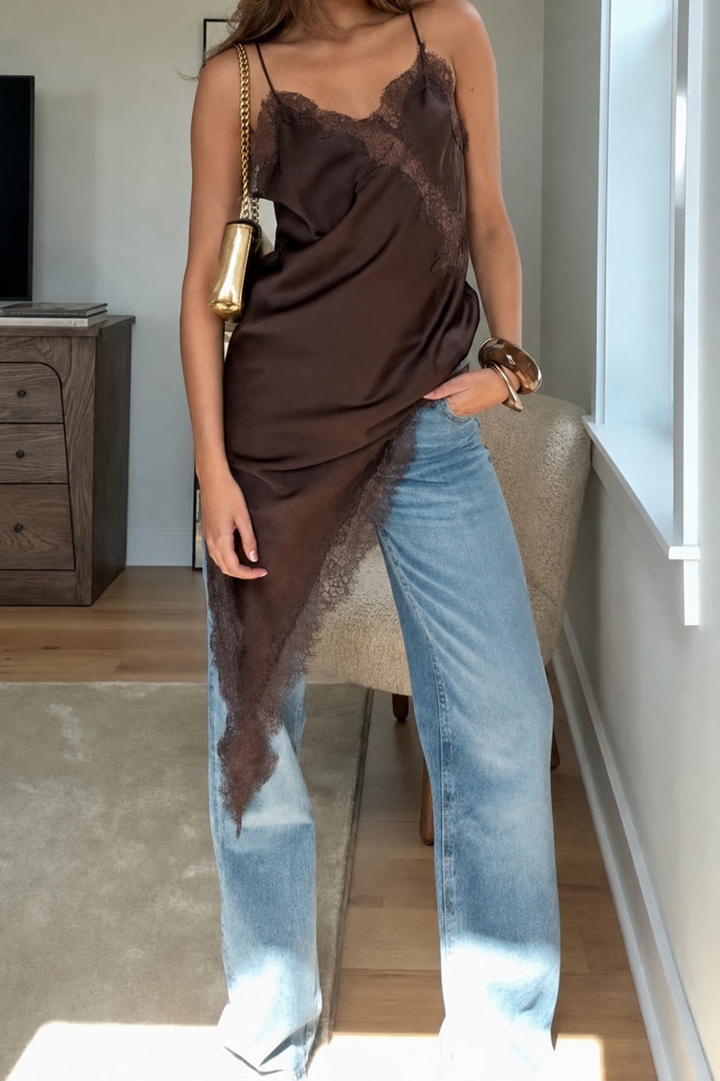Satin Slip Mini Dress with Asymmetrical Hem - 3