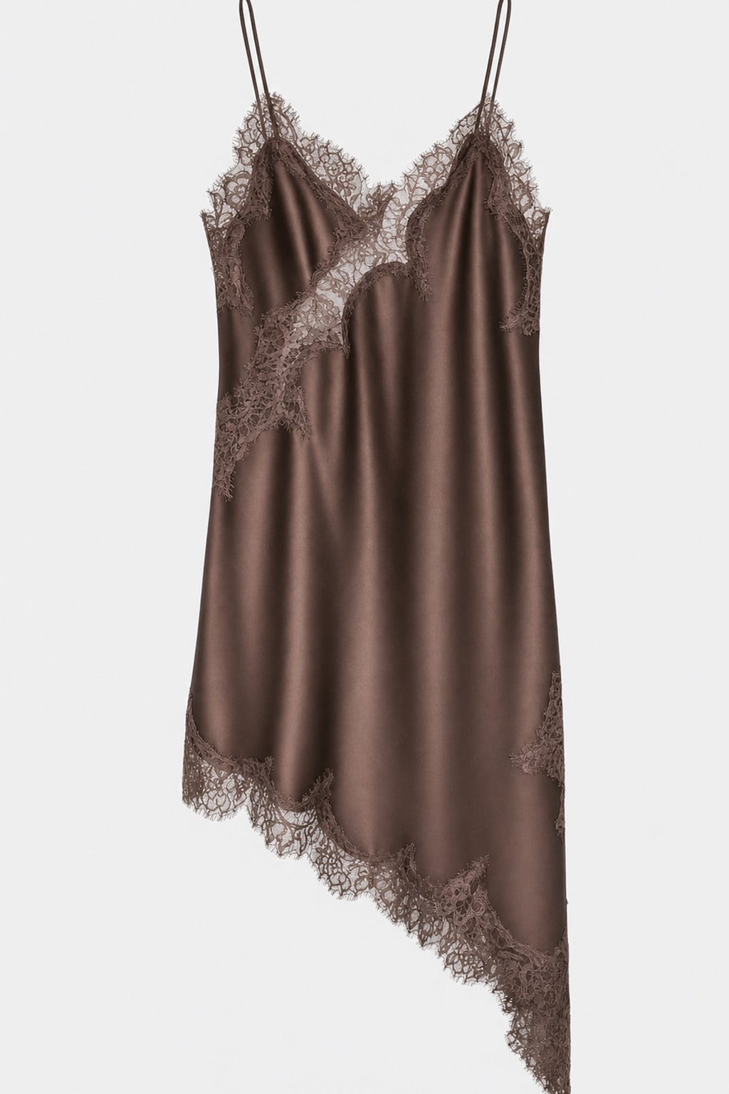 Satin Slip Mini Dress with Asymmetrical Hem - 1
