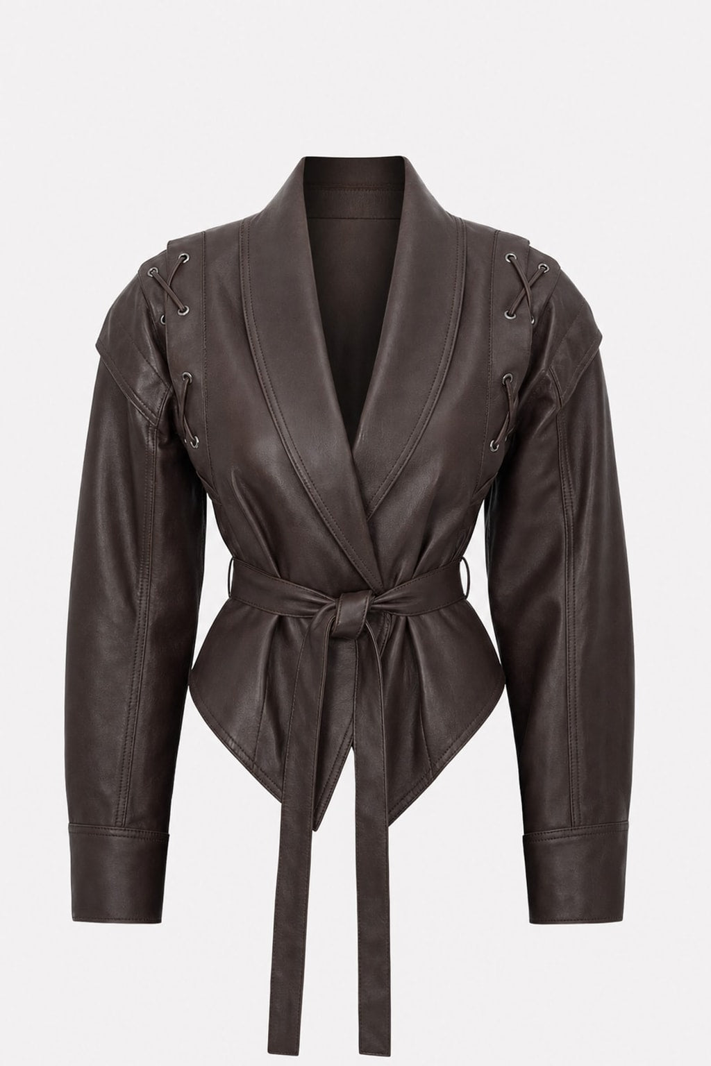 Relaxed Leather Biker Jacket with Notched Lapel - 1