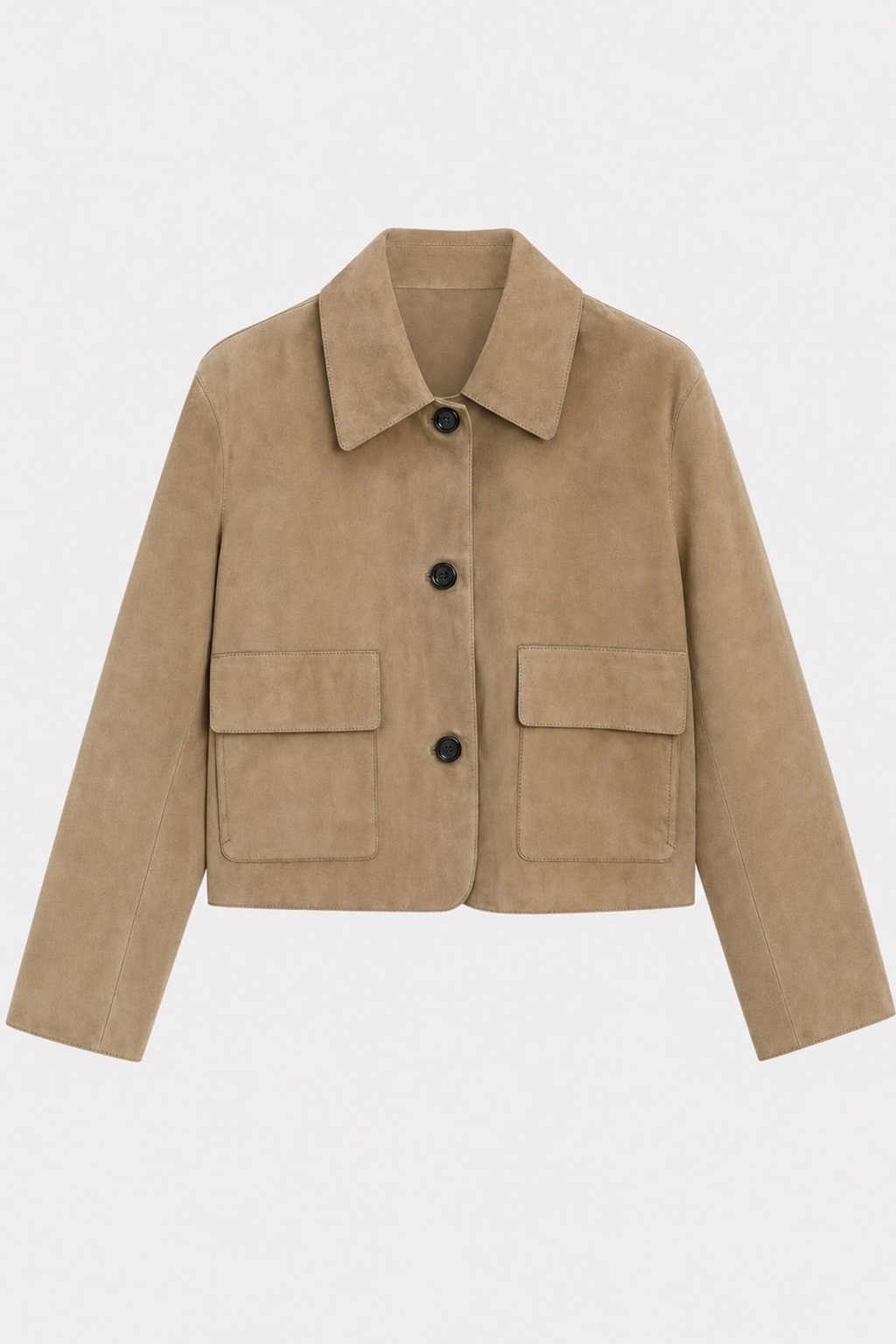 Chic Short Suede Jacket in Beige Minimalist Fit - 1