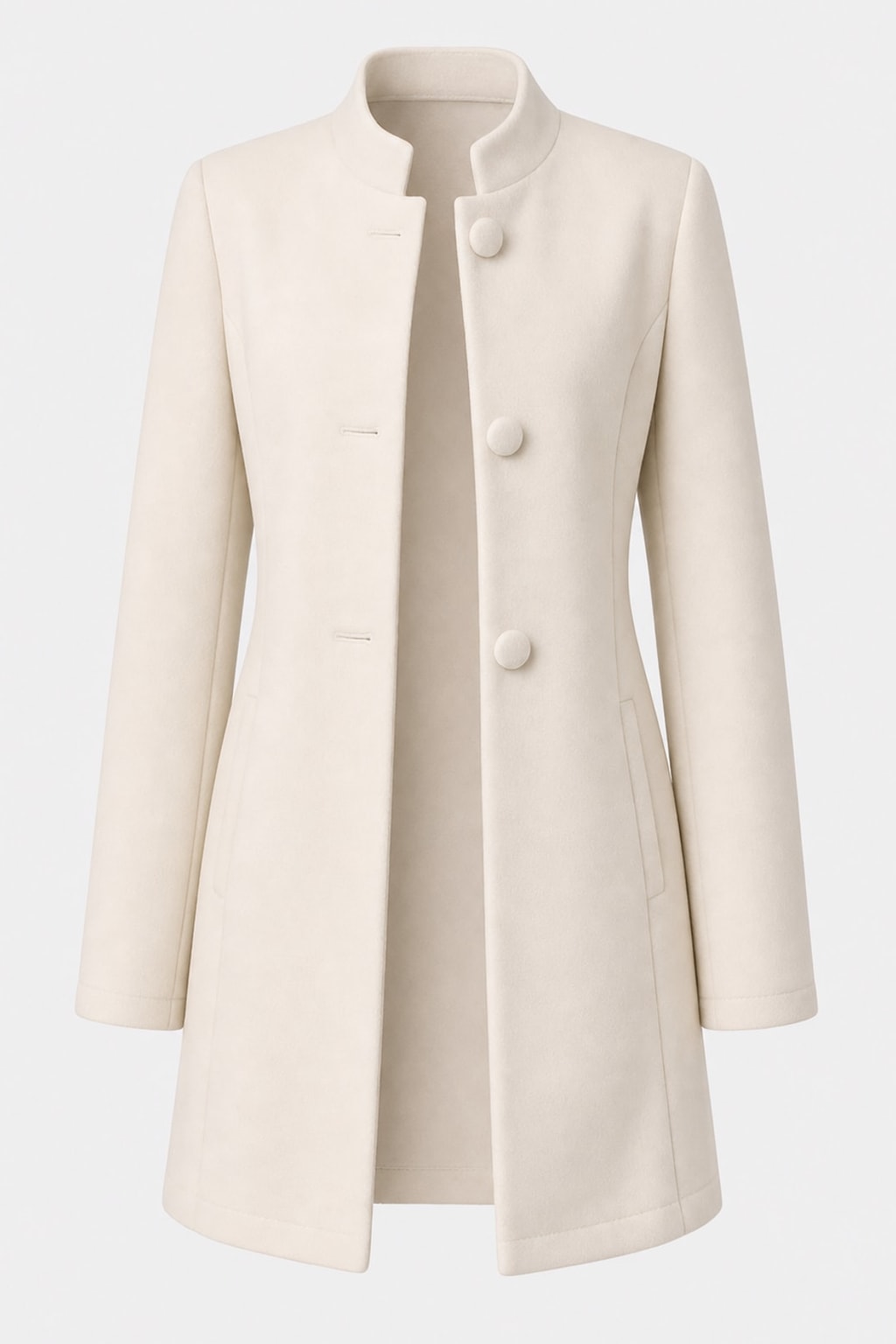 Cozy Women's Stand Collar Coat With Tailored Fit & Pockets - 1