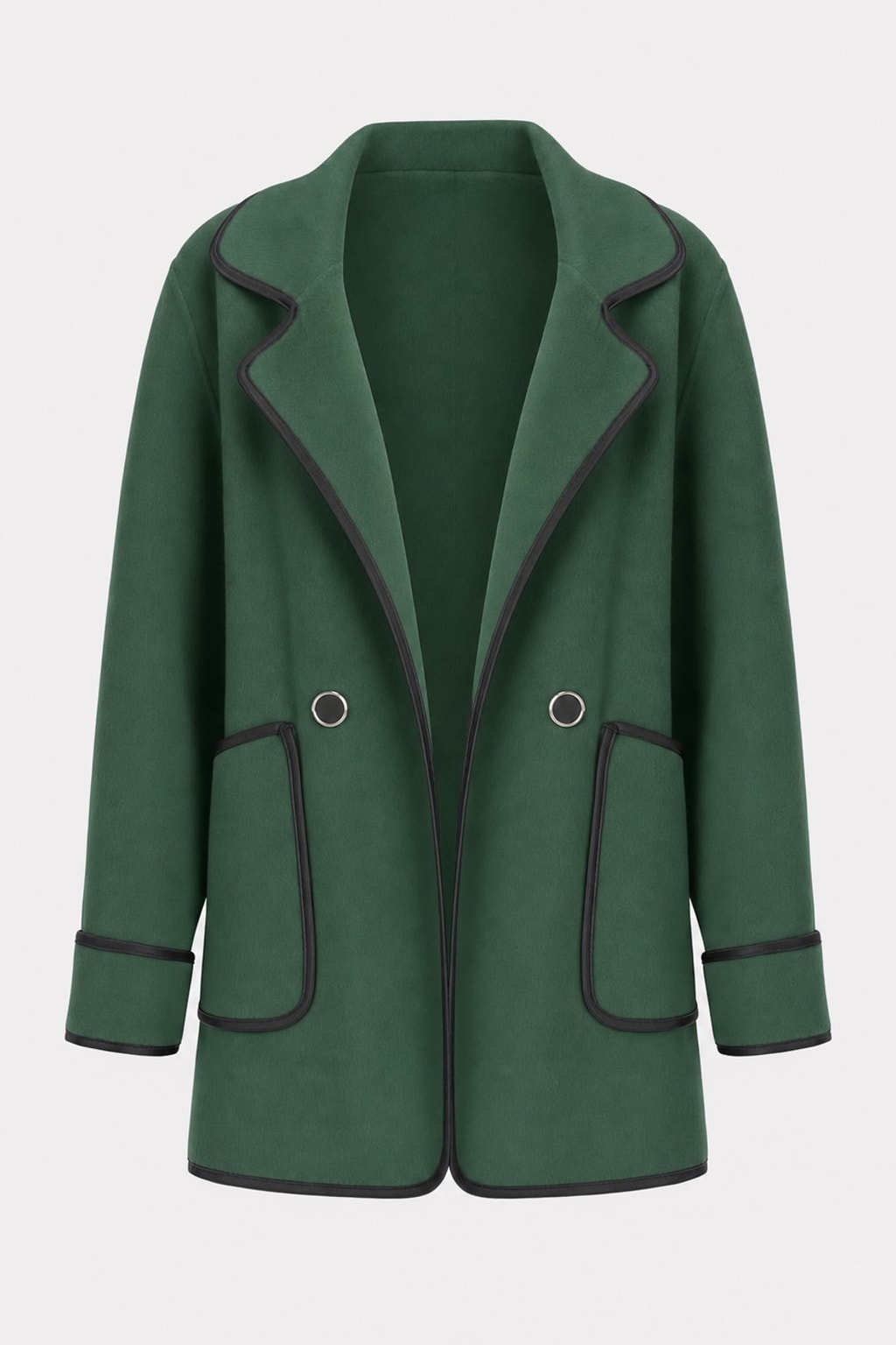Cozy Contrast Trim Loose Coat With Long Sleeves & Pockets - 1