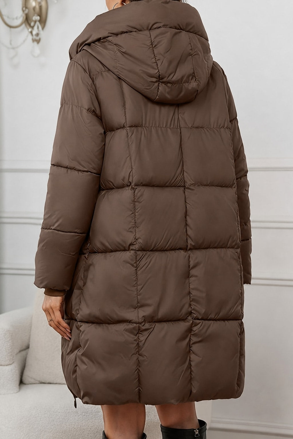 Longline Puffer Coat Hooded Warm Winter Jacket - 4