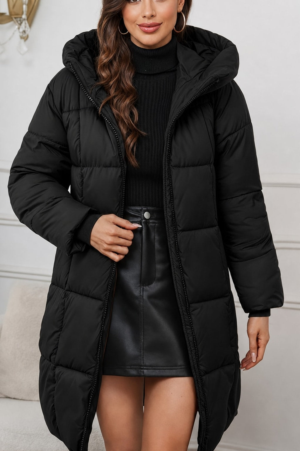Longline Puffer Coat Hooded Warm Winter Jacket - 6