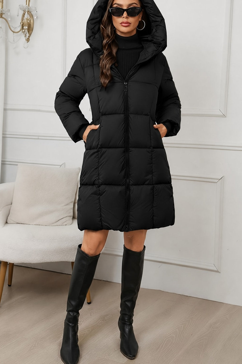 Longline Puffer Coat Hooded Warm Winter Jacket - 8