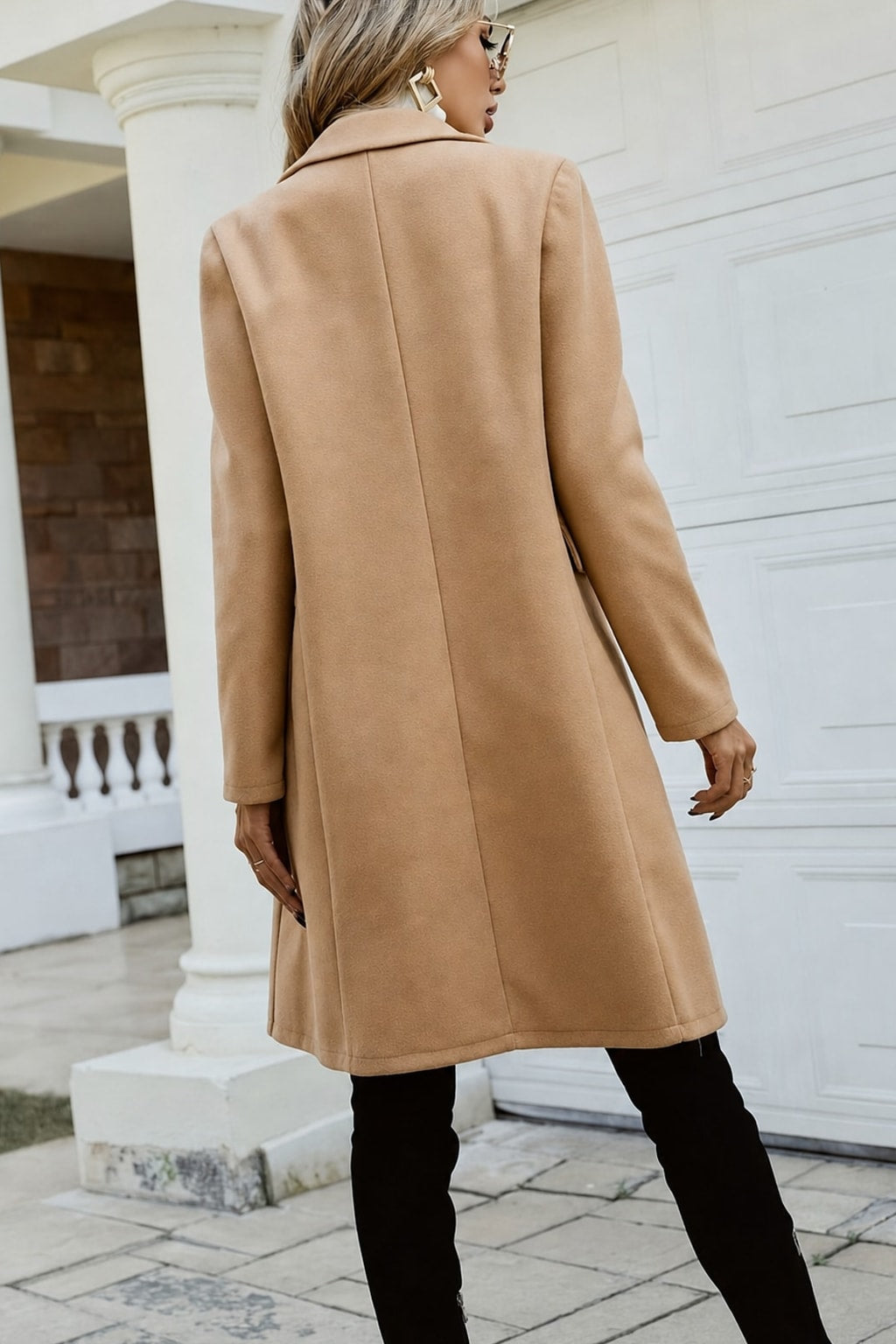 Elegant Mid-Length Double-Breasted Coat With Tailored Waist Fit - 7