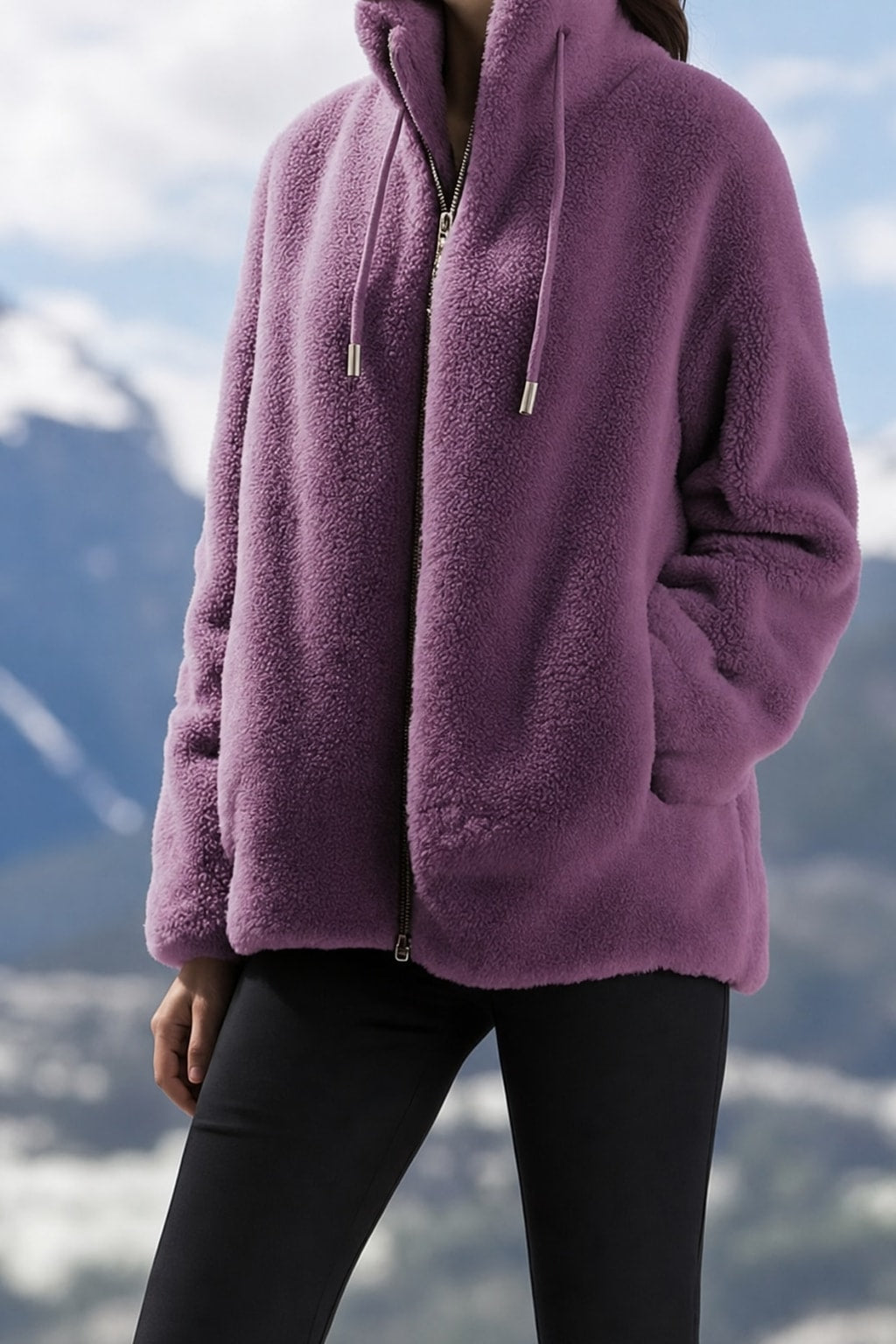 Full-Zip Cozy Coat With Soft Warmth & Side Pockets - 4