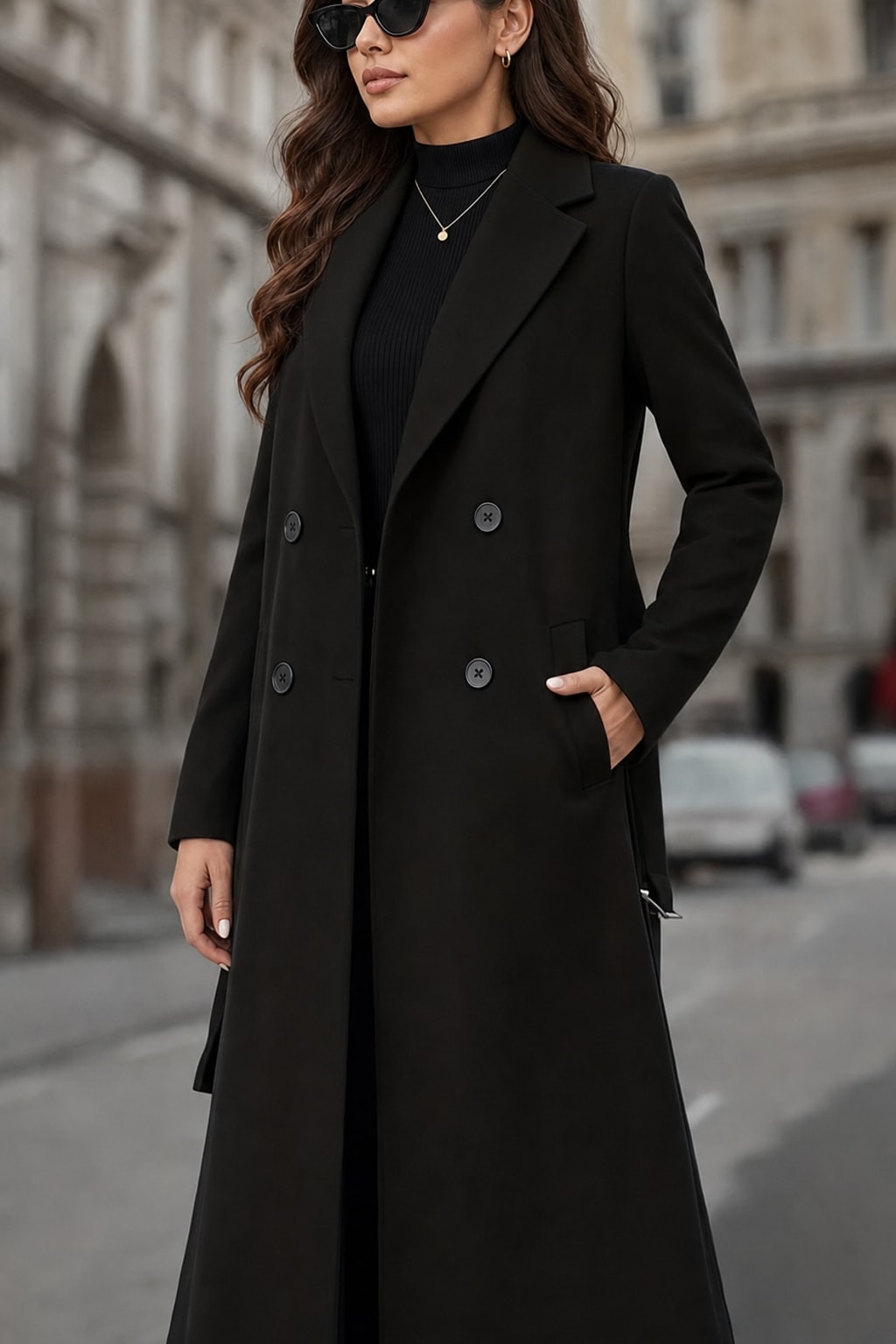 Elegant Women's Double-Breasted Long Coat With Tailored Fit - 2