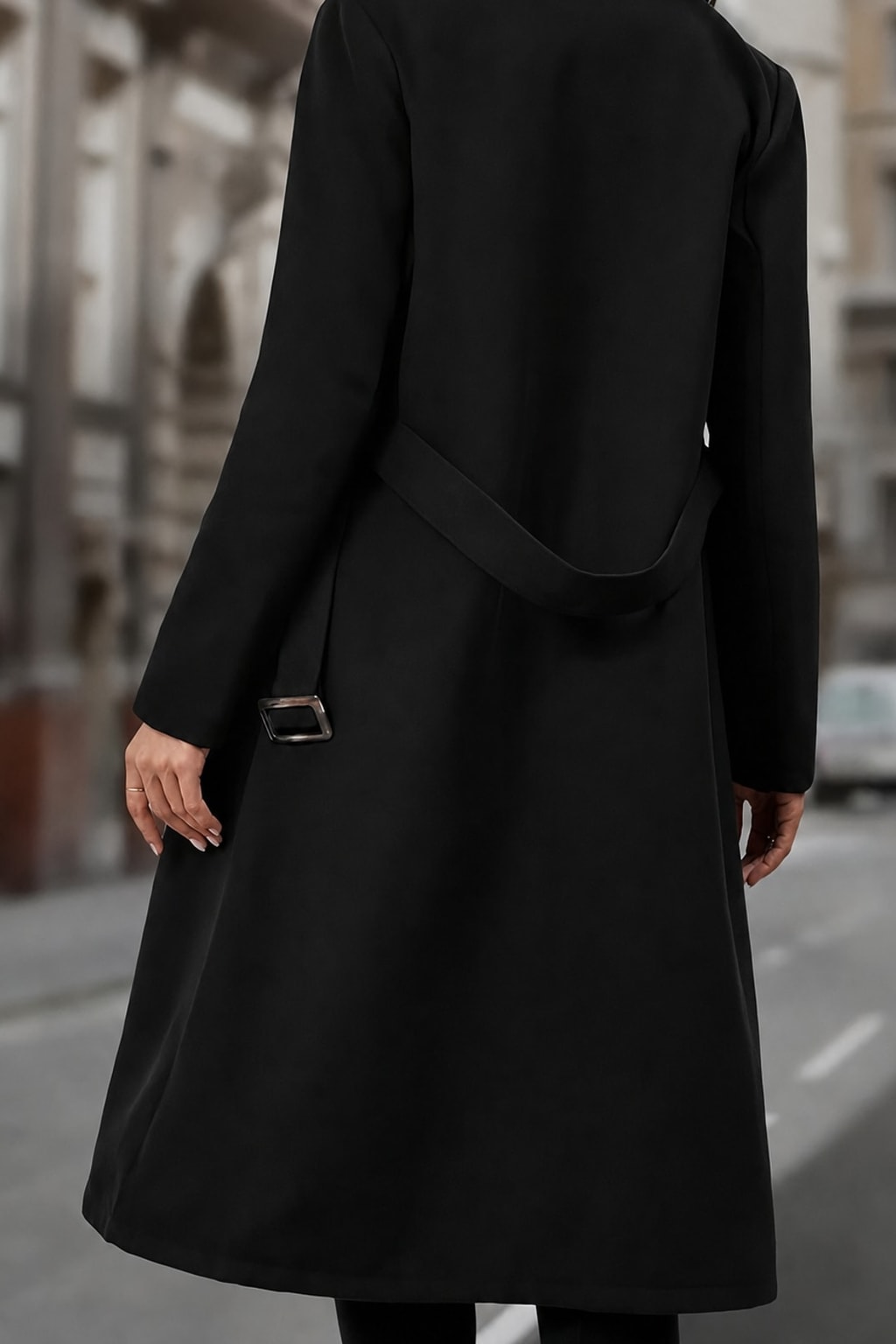 Elegant Women's Double-Breasted Long Coat With Tailored Fit - 6