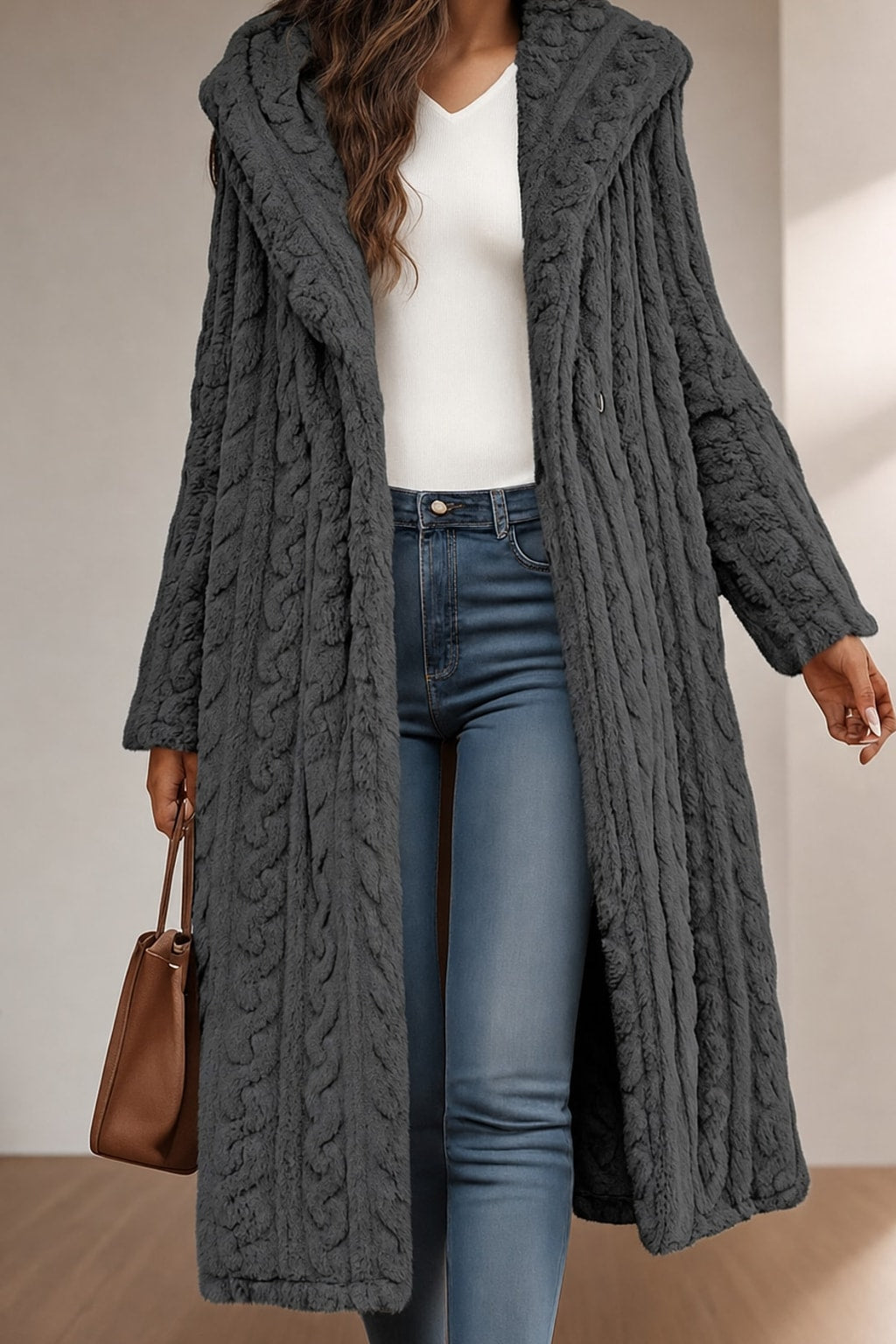Hooded Longline Coat With Plush Warmth And Roomy Pockets - 3