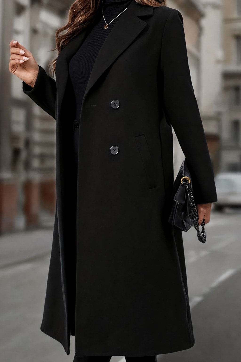 Elegant Women's Double-Breasted Long Coat With Tailored Fit - 4