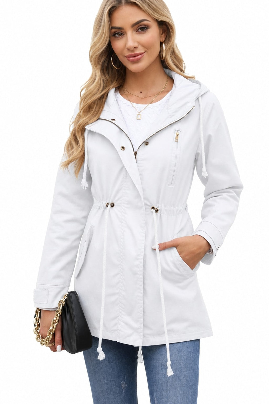Hooded Utility Coat With Drawstring Waist For All-Season Warmth - 4