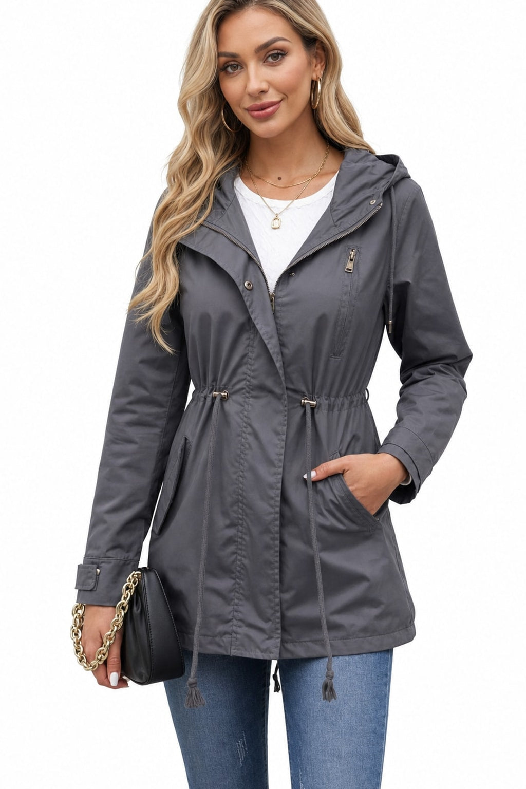 Hooded Utility Coat With Drawstring Waist For All-Season Warmth - 5