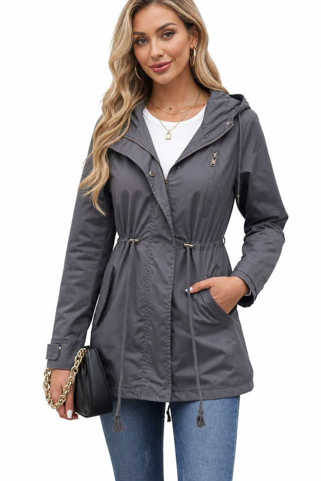 Hooded Utility Coat With Drawstring Waist For All-Season Warmth - 5