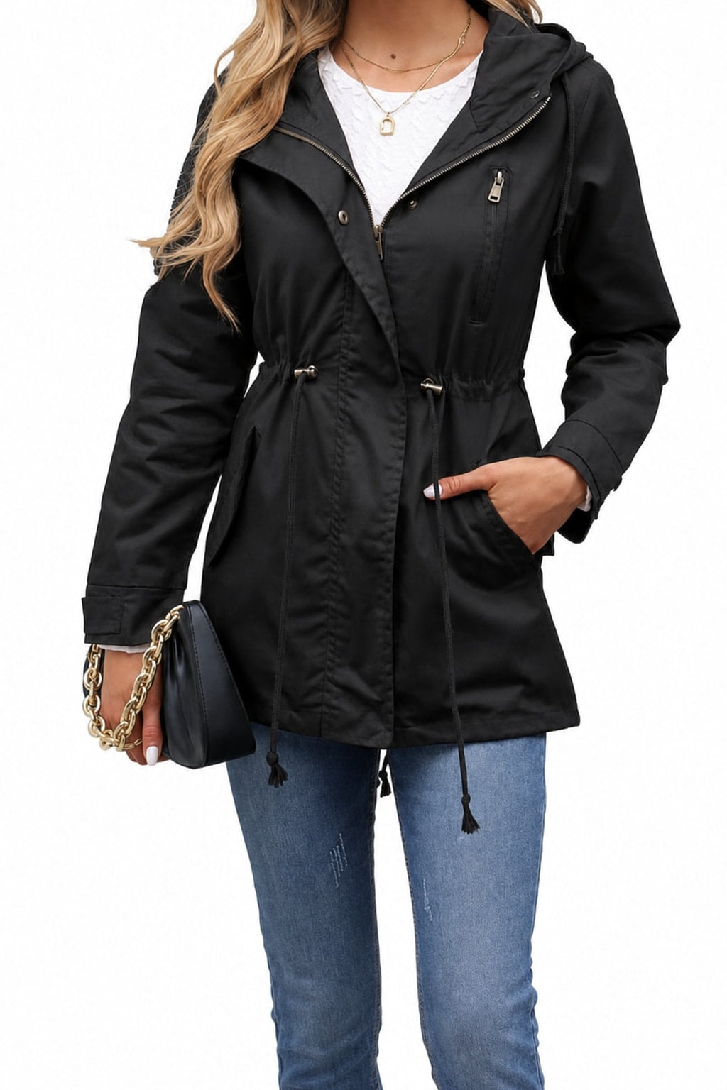 Hooded Utility Coat With Drawstring Waist For All-Season Warmth - 6