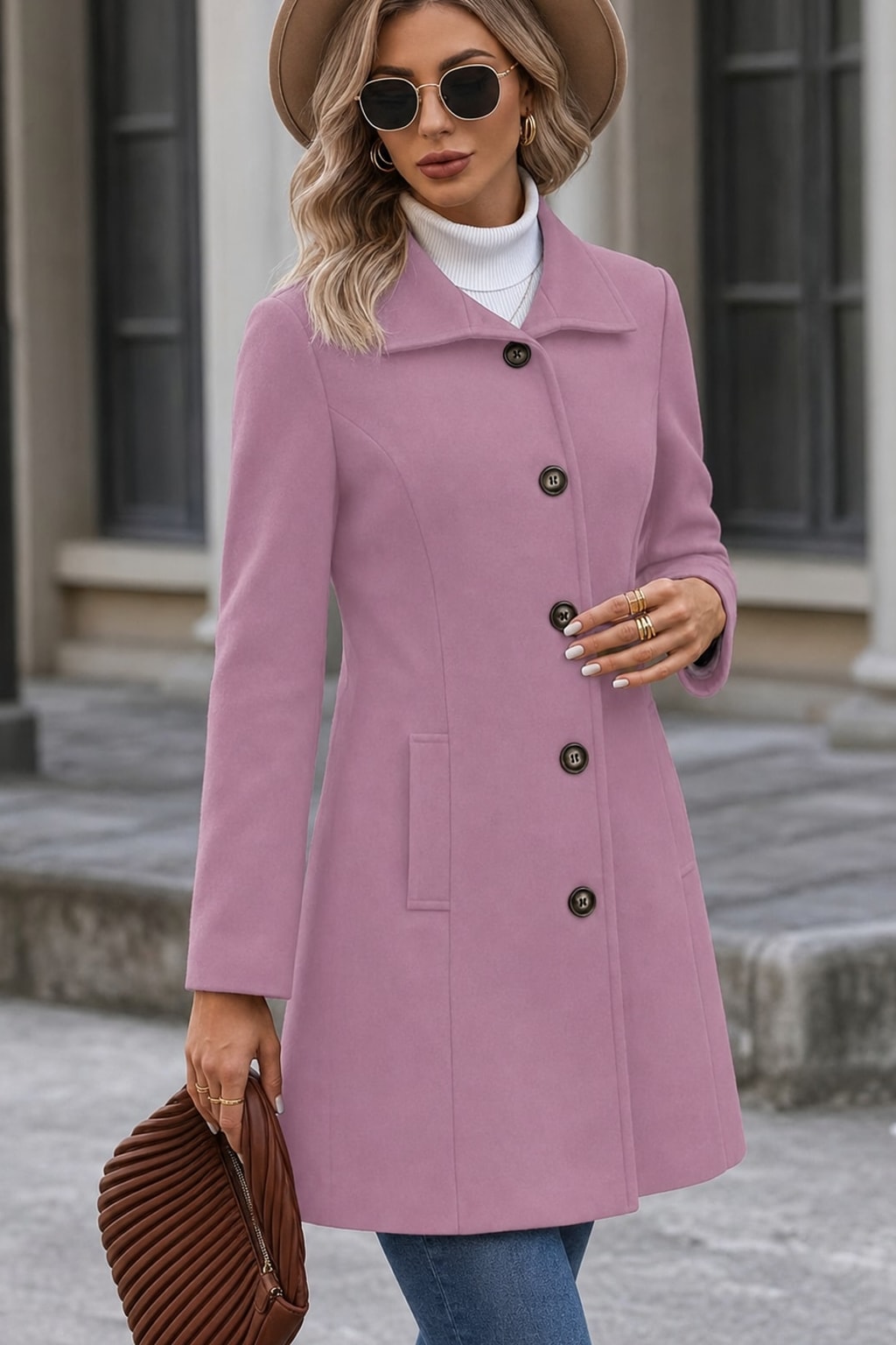 Elegant Waist-Cinching Mid-Length Coat With Stand Collar - 10