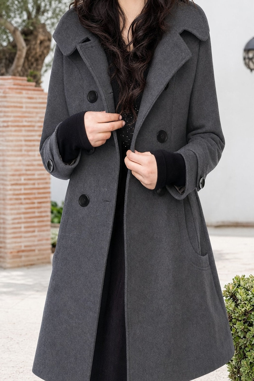 Hooded Double-Breasted Mid Length Coat Cozy Winter Layer - 4