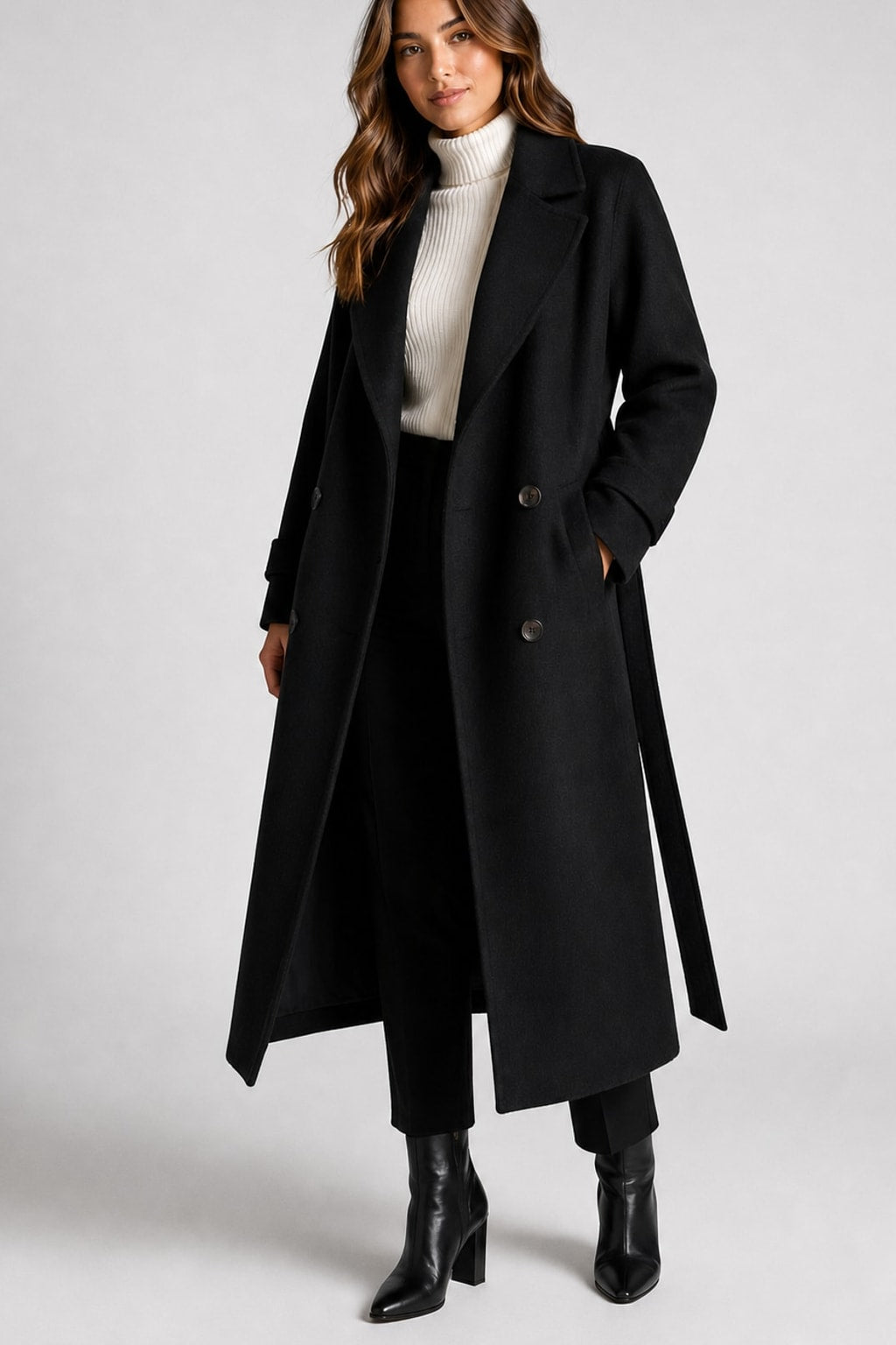 Women's Wool Overcoat Warm Double Breasted Winter Coat - 3