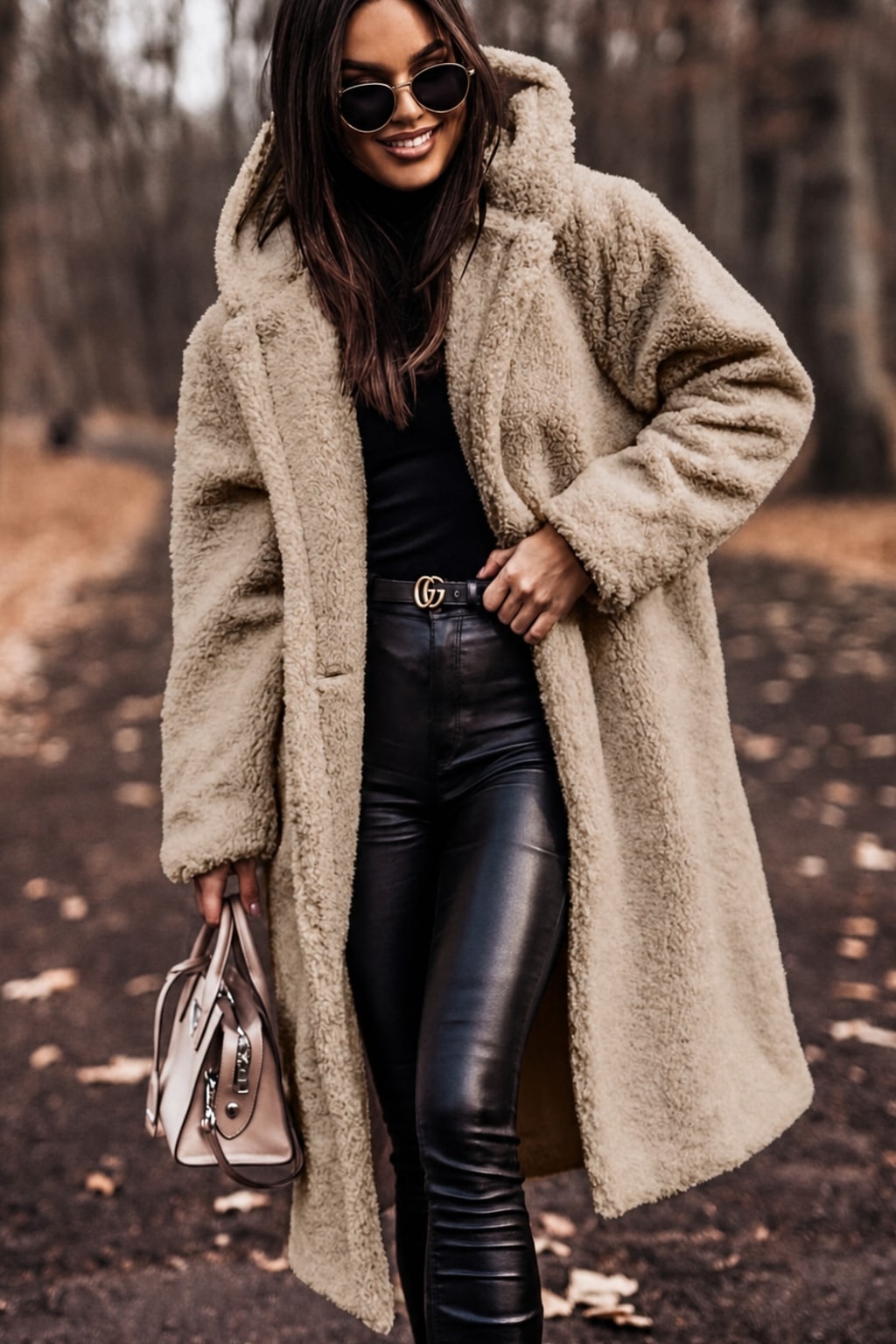 Women's Long Teddy Wool Coat With Hood Cozy Winter Warmth - 3