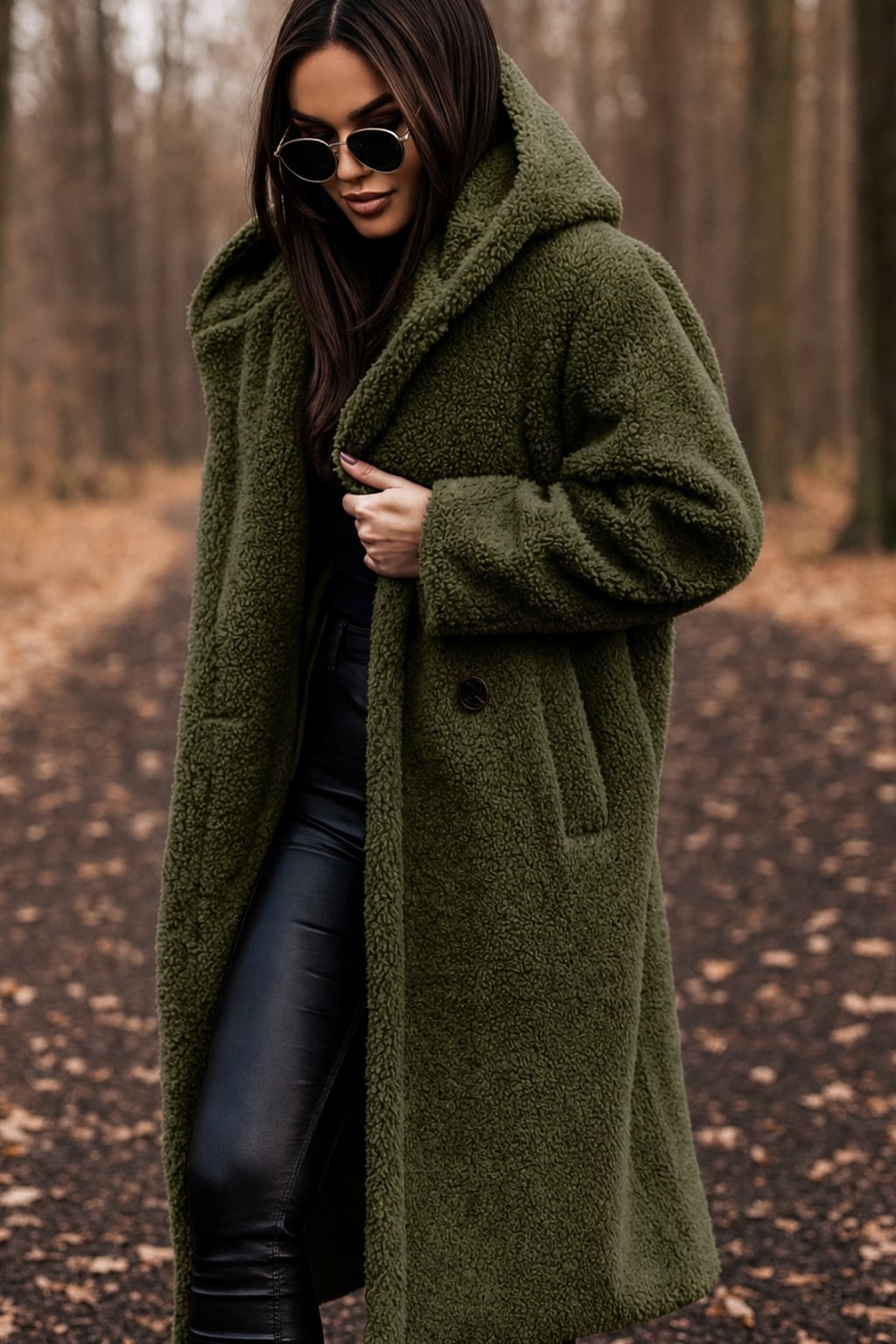 Women's Long Teddy Wool Coat With Hood Cozy Winter Warmth - 4