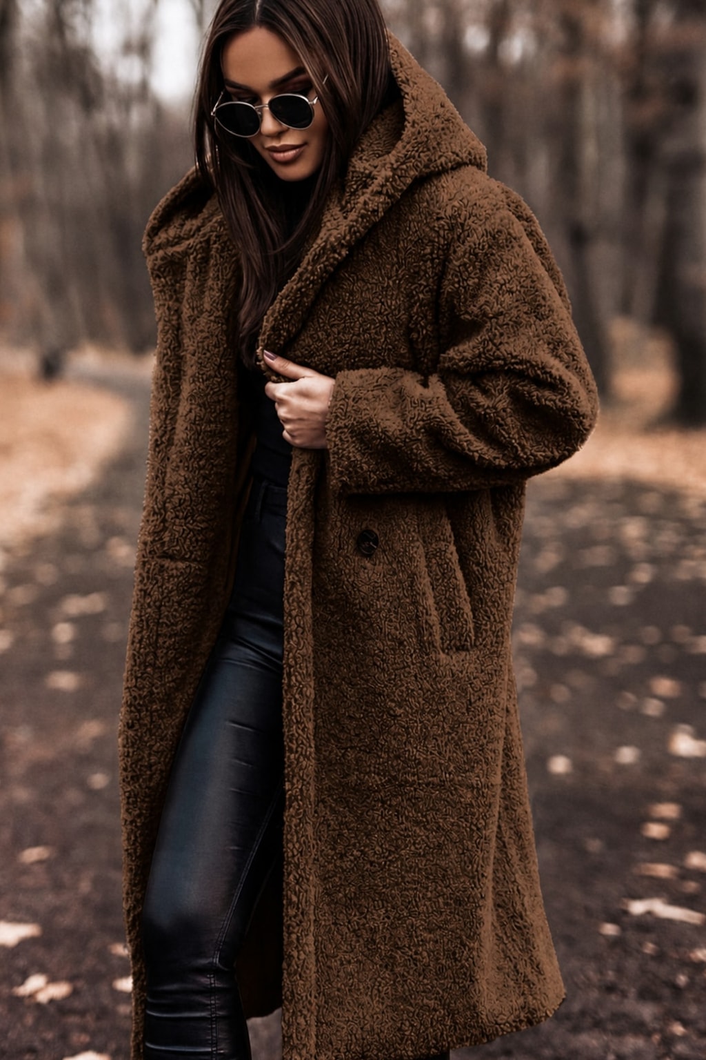 Women's Long Teddy Wool Coat With Hood Cozy Winter Warmth - 5