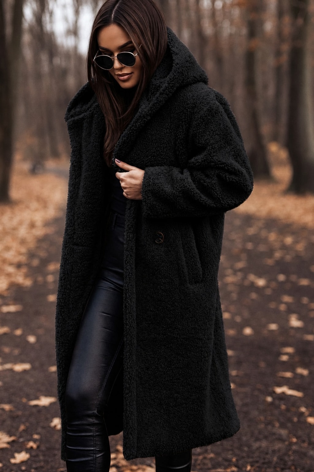 Women's Long Teddy Wool Coat With Hood Cozy Winter Warmth - 6