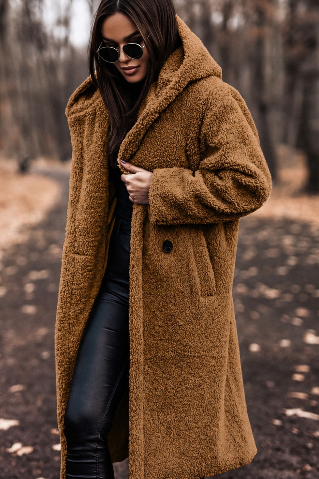 Women's Long Teddy Wool Coat With Hood Cozy Winter Warmth - 7